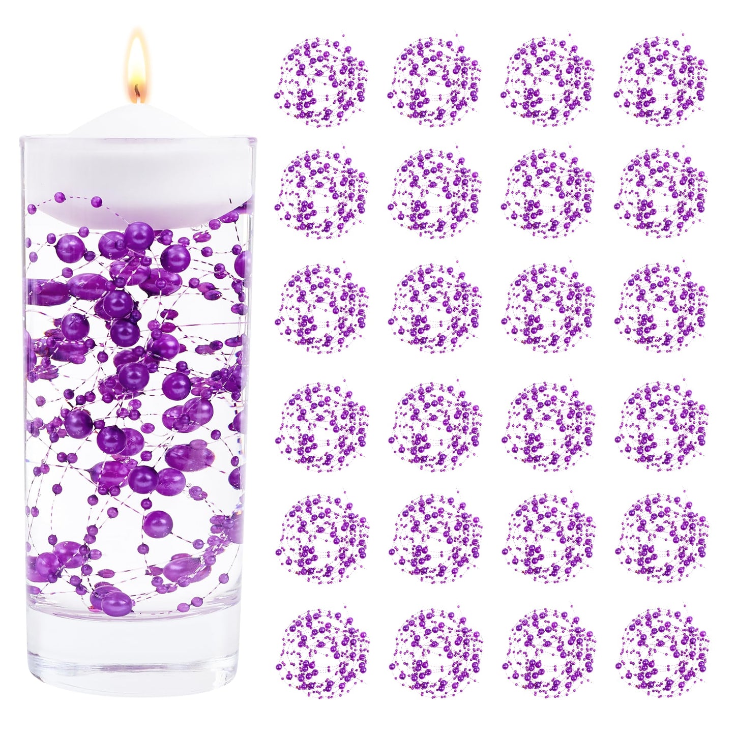 YATOJUZI 30 PCS Artificial Pearl String Purple Vase Filler Floating Pearls for Vases Centerpieces Faux Pearl Beads String Decorations Wedding Holiday Party Decor