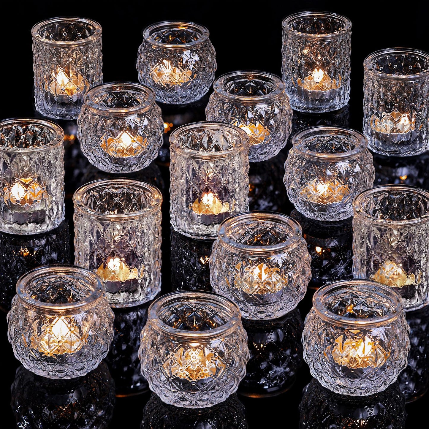 DARJEN Clear Votive Candle Holders Set of 36- Round Glass Candle Holders Bulk for Tea Light Candle, Embossed Candle Votives for Wedding Centerpiece, Various Parties & Home Decor