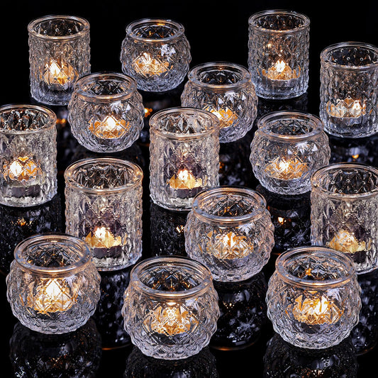 DARJEN Clear Votive Candle Holders Set of 36- Round Glass Candle Holders Bulk for Tea Light Candle, Embossed Candle Votives for Wedding Centerpiece, Various Parties & Home Decor