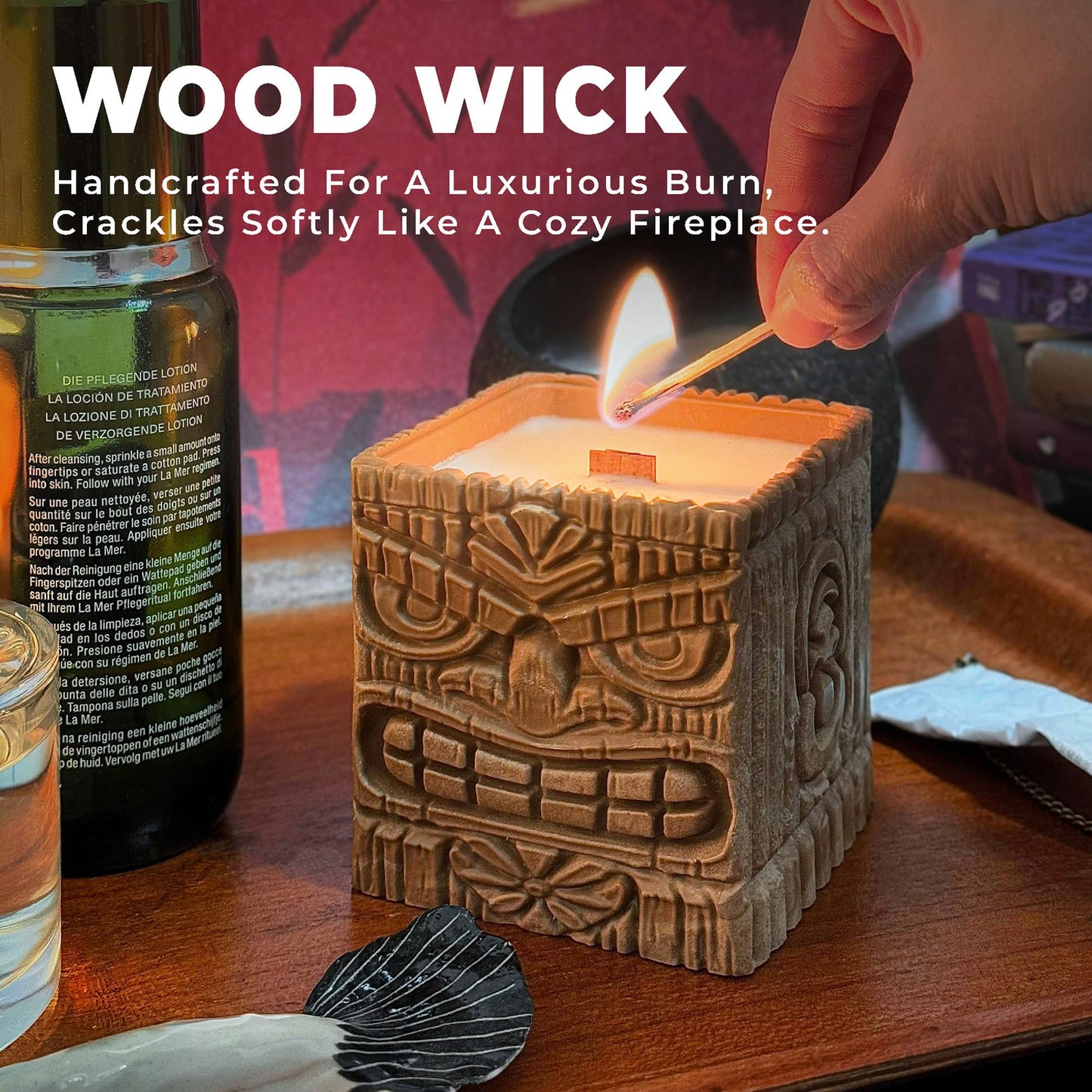 Mana Mood Sunset Island Scented Candles, Coconut & Pineapple, 9oz Large Wood Wick Candle, Soy Wax Table Torch, 60 Hours of Burn Time, Ideal Holiday Gifts for Men and Women, Perfect Summer Fragrance.