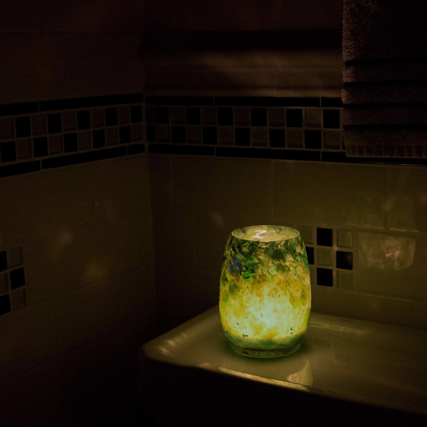 Totally Blown Glassworks Votive Candle Holder, Tea-Light, Handmade Blown Glass, Accent Vase, Centerpiece, Home Decor, Artist Dehanna Jones, Seattle, WA. (Green Emerald City)