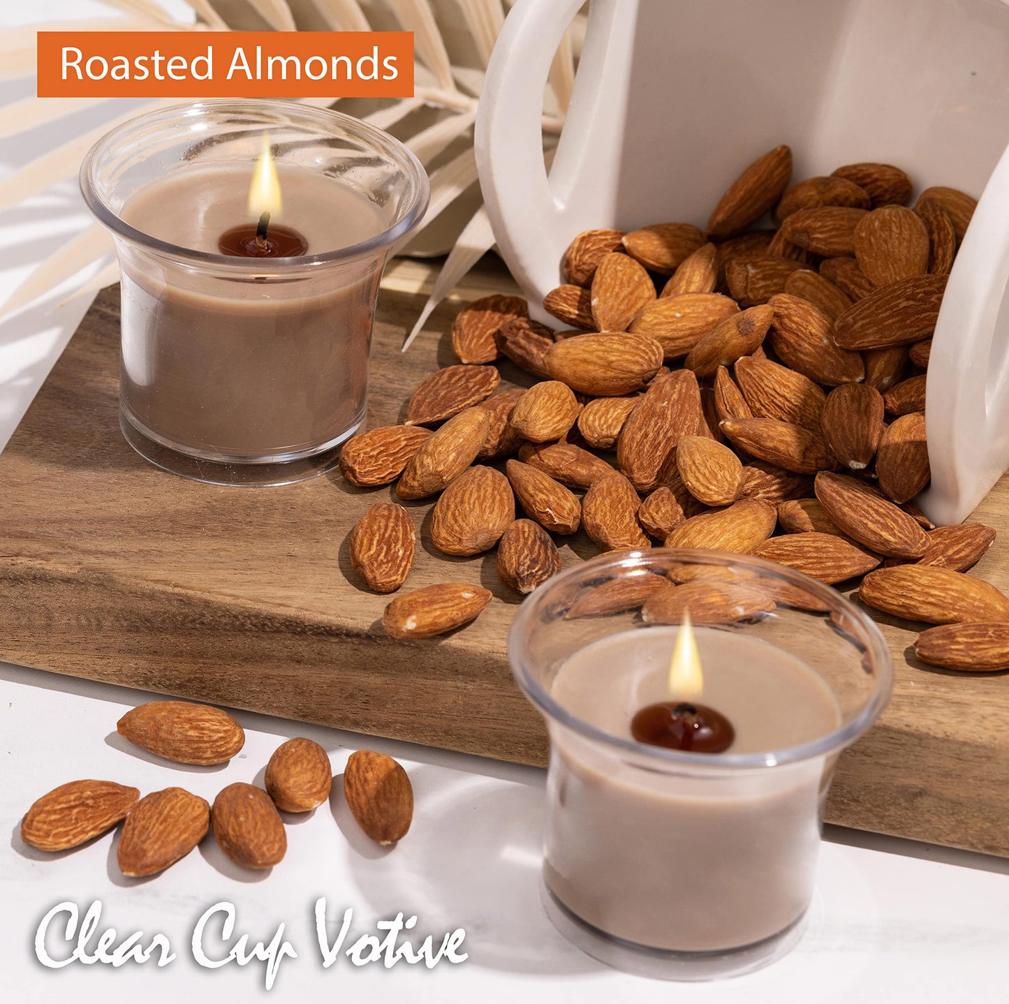 HYOOLA Clear Cup Scented Votive Candles - Roasted Almonds - 12 Hour Burn Time - 4 Pack - European Made