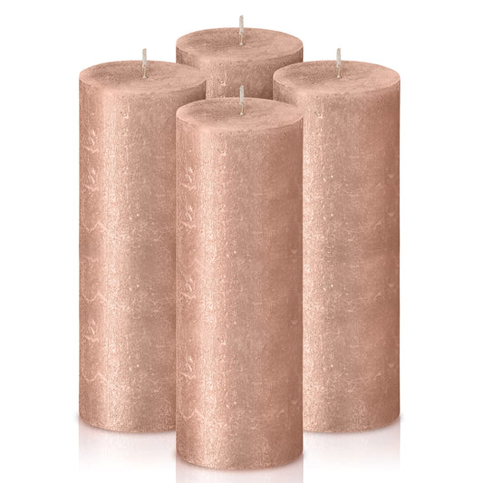 BOLSIUS Pink Shimmer Metallic Pillar Candles 4 Pack - 2.75 X 7.5 Inches - Premium European Quality - Includes Natural Plant-Based Wax - Unscented Dripless Smokeless 85 Hour Party & Wedding Candles