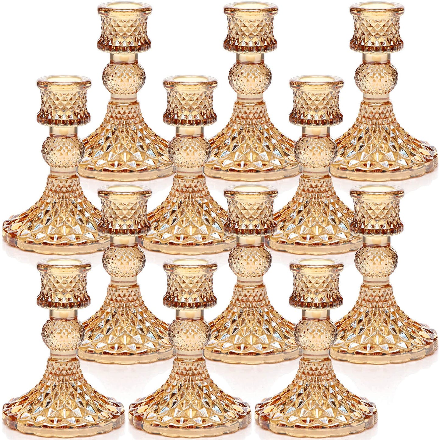 DARJEN Candlestick Holders Set, 12Pcs 4" H Taper Candle Holders Bulk, Glass Candle Holders for Wedding, Festival, Party & Windowsill Decor, Gold
