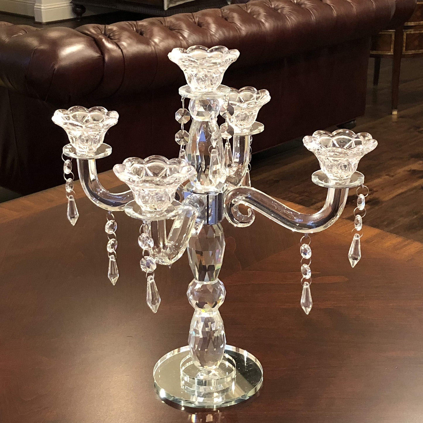 Allgala Crystal Candle Holder 5-Arm Taper Candlestick Crystal Candelabra - Centerpiece for Home Wedding Event and Party Festival