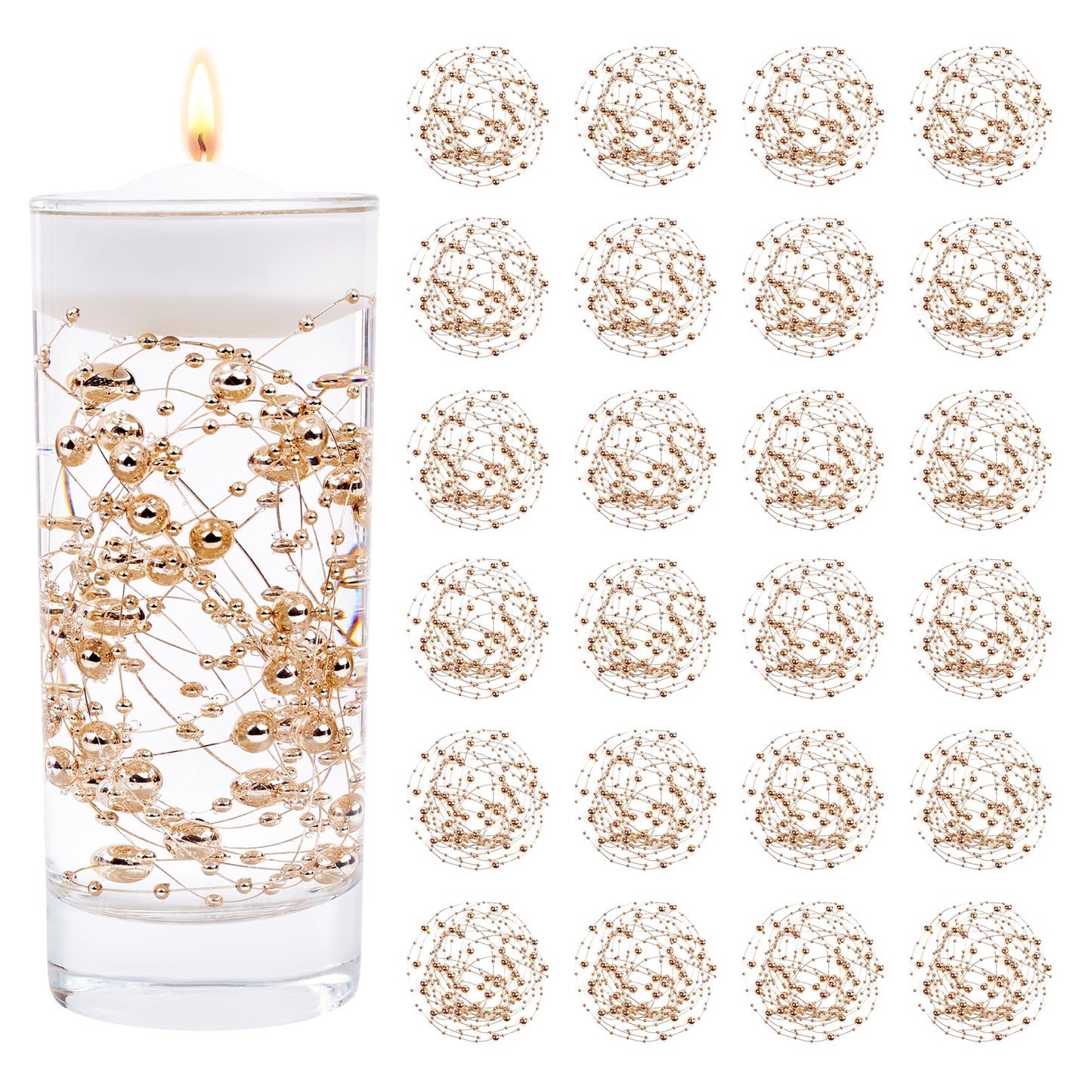 YATOJUZI 30 PCS Artificial Pearl String Rose Gold Vase Filler Floating Pearls for Vases Centerpieces Faux Pearl Beads String Decorations Wedding Holiday Party Decor