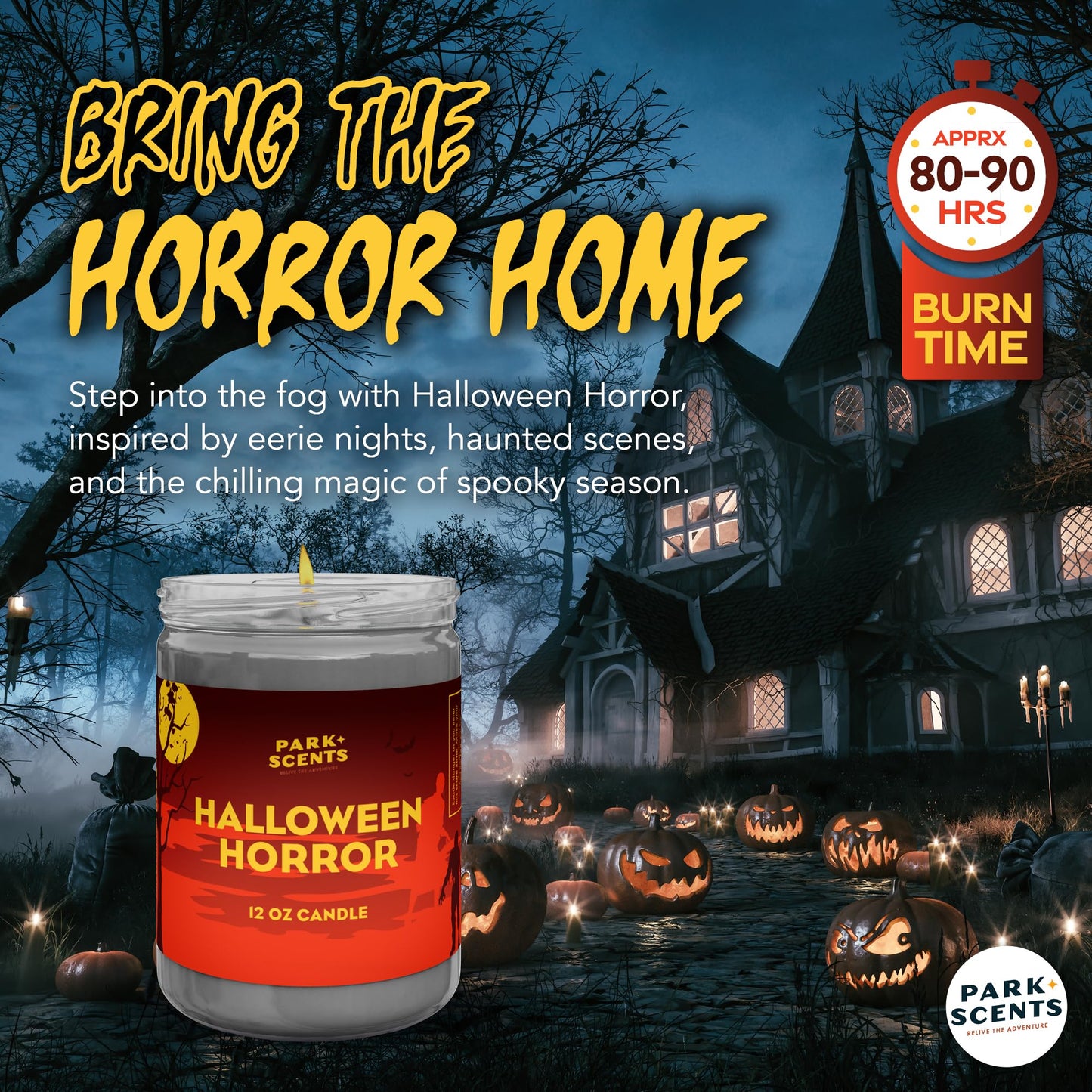 Park Scents Halloween Horror Candle – Spooky Fog-Scented Halloween Candle – Decor and Fall Birthday Gifts for Adults, Men, Women, Sister, Best Friend – 100% Vegan Soy Wax (12 oz. Glass Jar)