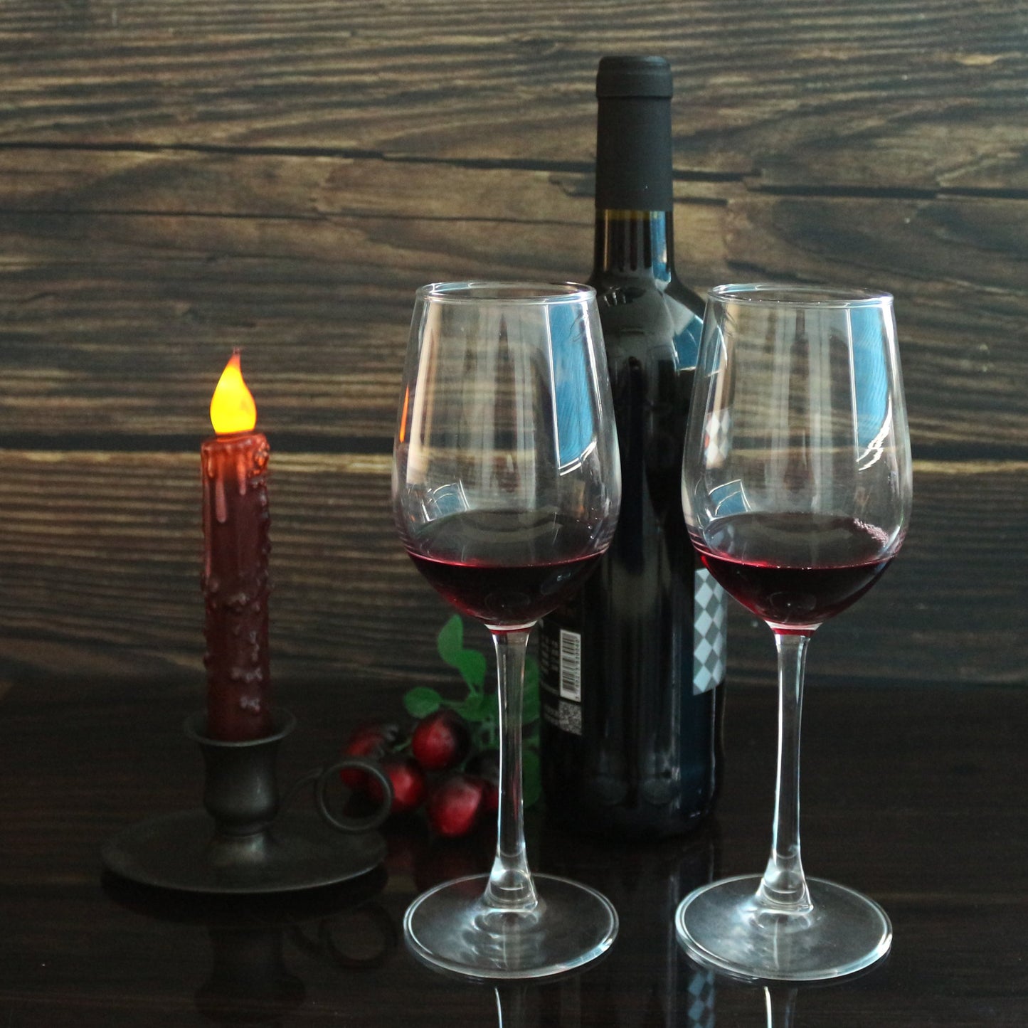 CVHOMEDECO. Real Wax Hand Dipped Battery Operated LED Timer Taper Candles Country Primitive Flameless Lights Décor, 6-3/4 Inch, Burgundy, 2 PCS in a Package