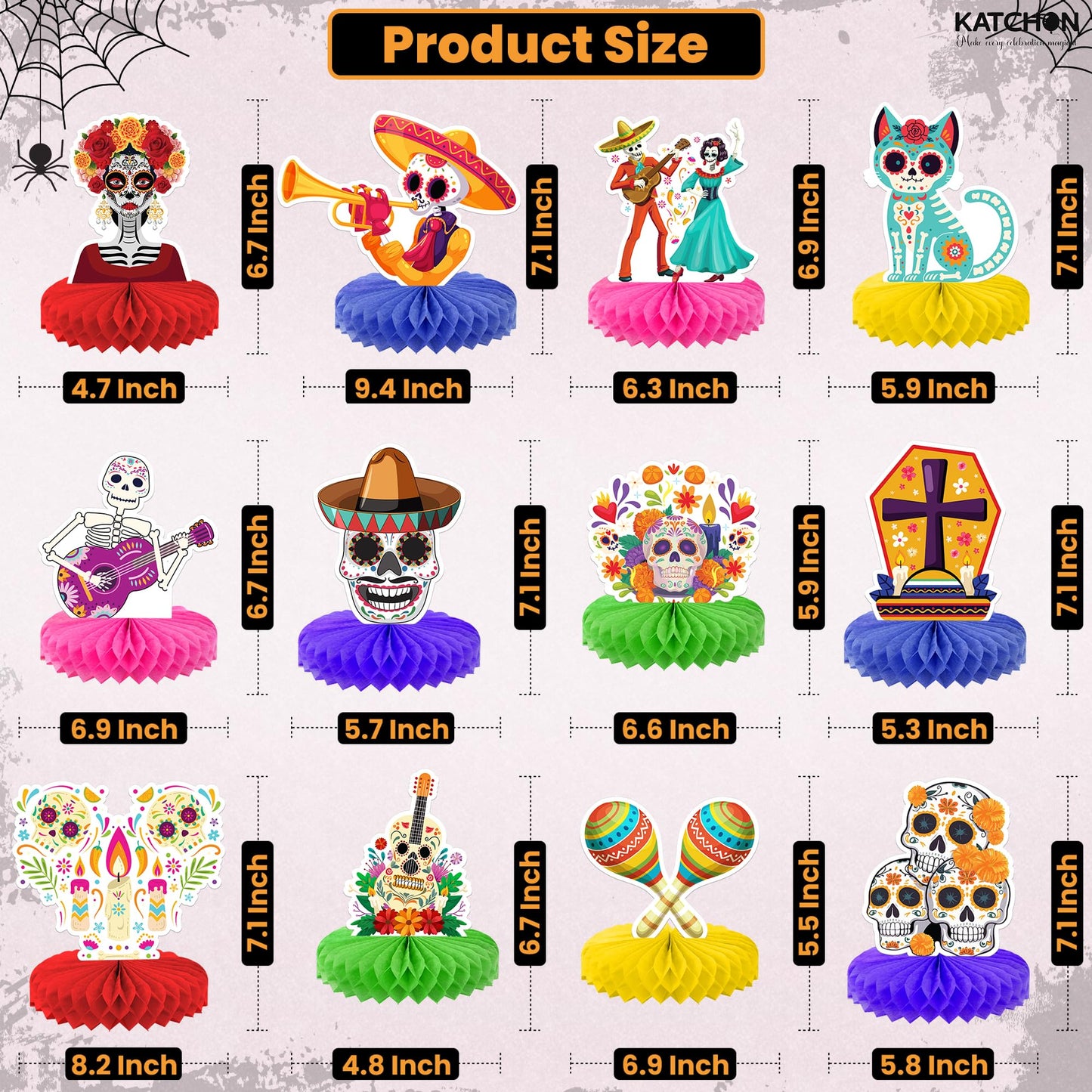 KatchOn, Halloween Decorations Set - Pack of 24 | Floating Candles with Wand Remote-12 Pcs & Halloween Centerpieces for Tables- Pack of 12 | Day of The Dead Centerpieces for Spooky Party Decor