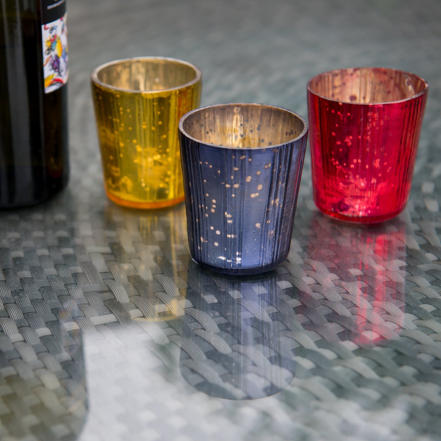 Insideretail Mercury Glass Tea Light Holders, Vertical-with Distressed Yellow Foil, 7cm, Set of 12