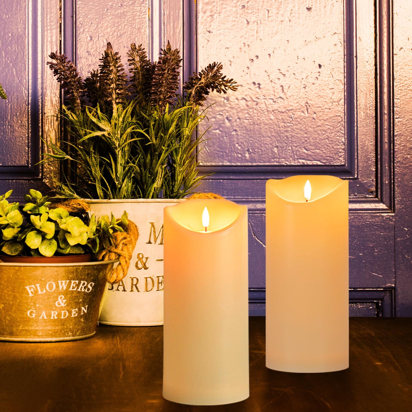 Mingfuxin Outdoor Flameless Candles with Remote - 9“×4” Large Waterproof Battery Operated Candles with Timer, Flickering LED Pillar Candle for Indoor Outdoor Larterns, Porch, Long Lasting, Set of 2