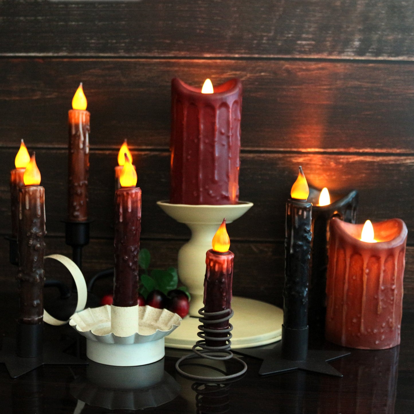 CVHOMEDECO. Real Wax Hand Dipped Battery Operated LED Timer Taper Candles Rustic Primitive Flameless Lights Décor, 6-3/4 Inch, Coffee, 6 PCS in a Package