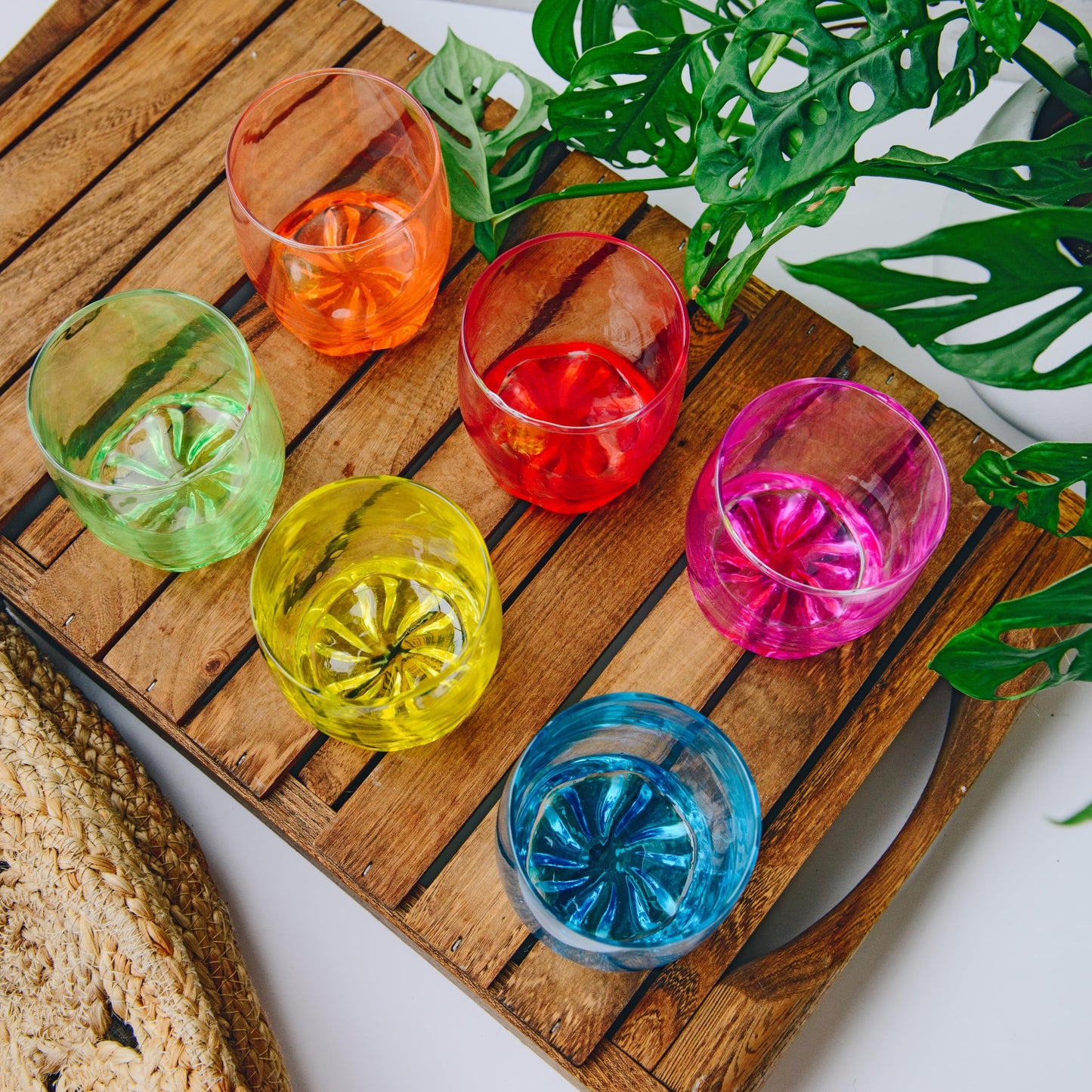 Glasmark KROSNO, 250 ml, Set of 6, Drinking Glasses with Coloured Base, Long Drink Glasses, Water Glasses, Juice Glasses, Perfect for Home, Restaurants and Parties