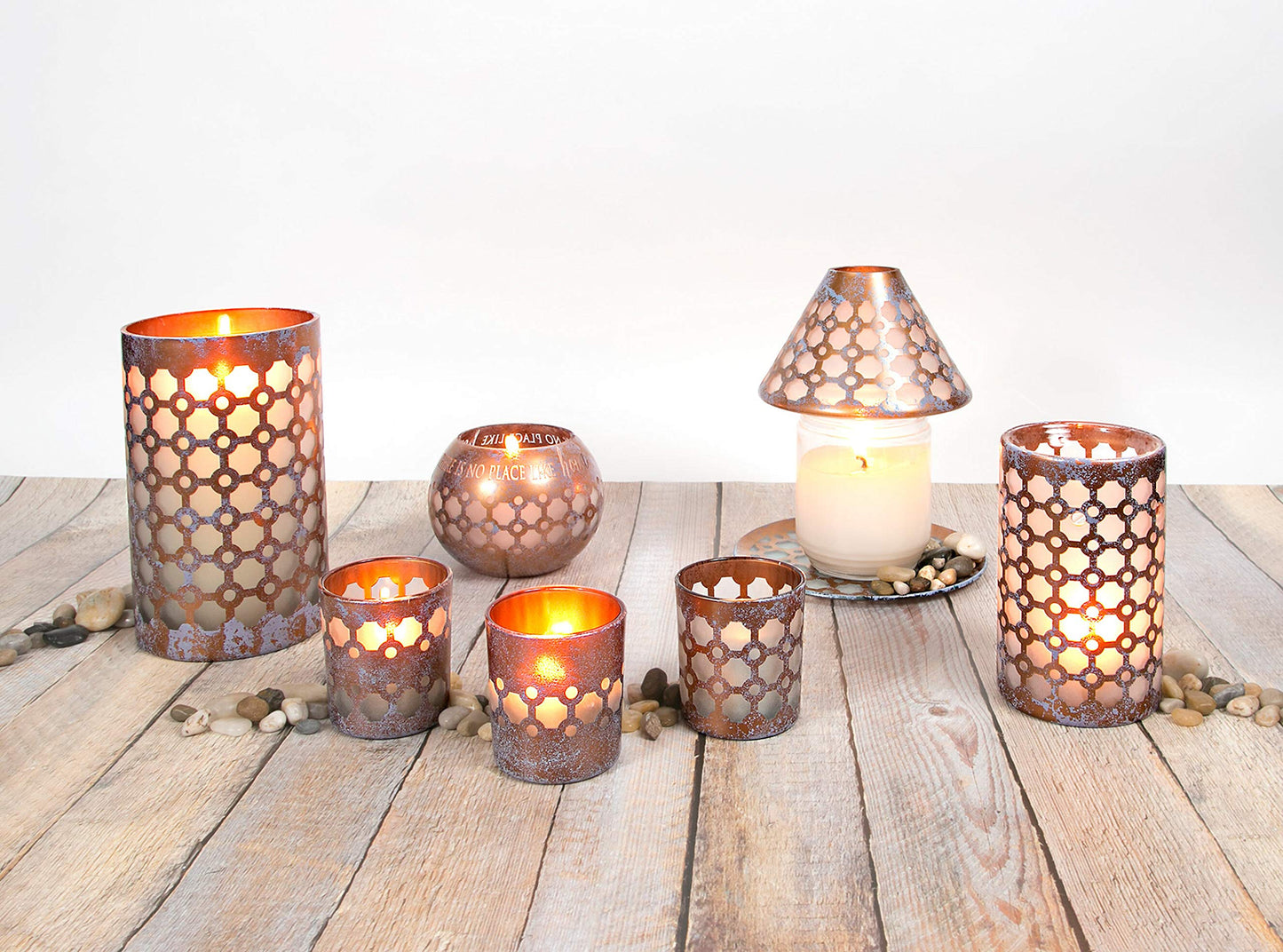 Pavilion - Bronze And Purple Sponge Patterned Frosted Glass Rounded Jar Candle Tray, 7.25 Inch