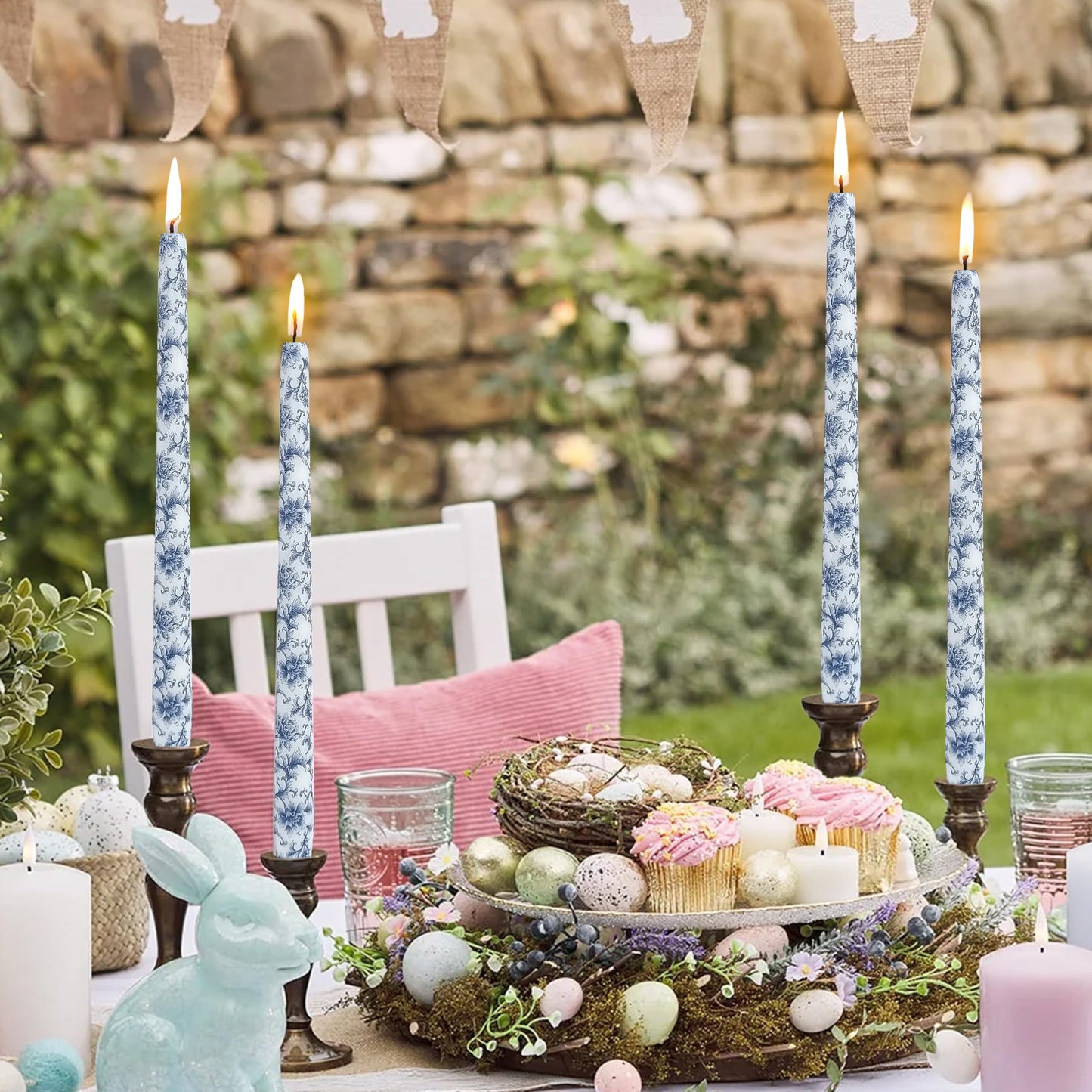 Handmade Printed Candles 10 in Long Candle Sticks Unscented Candle Blue and White Porcelain Pattern Candles for Home Wedding Dinner Holiday Party