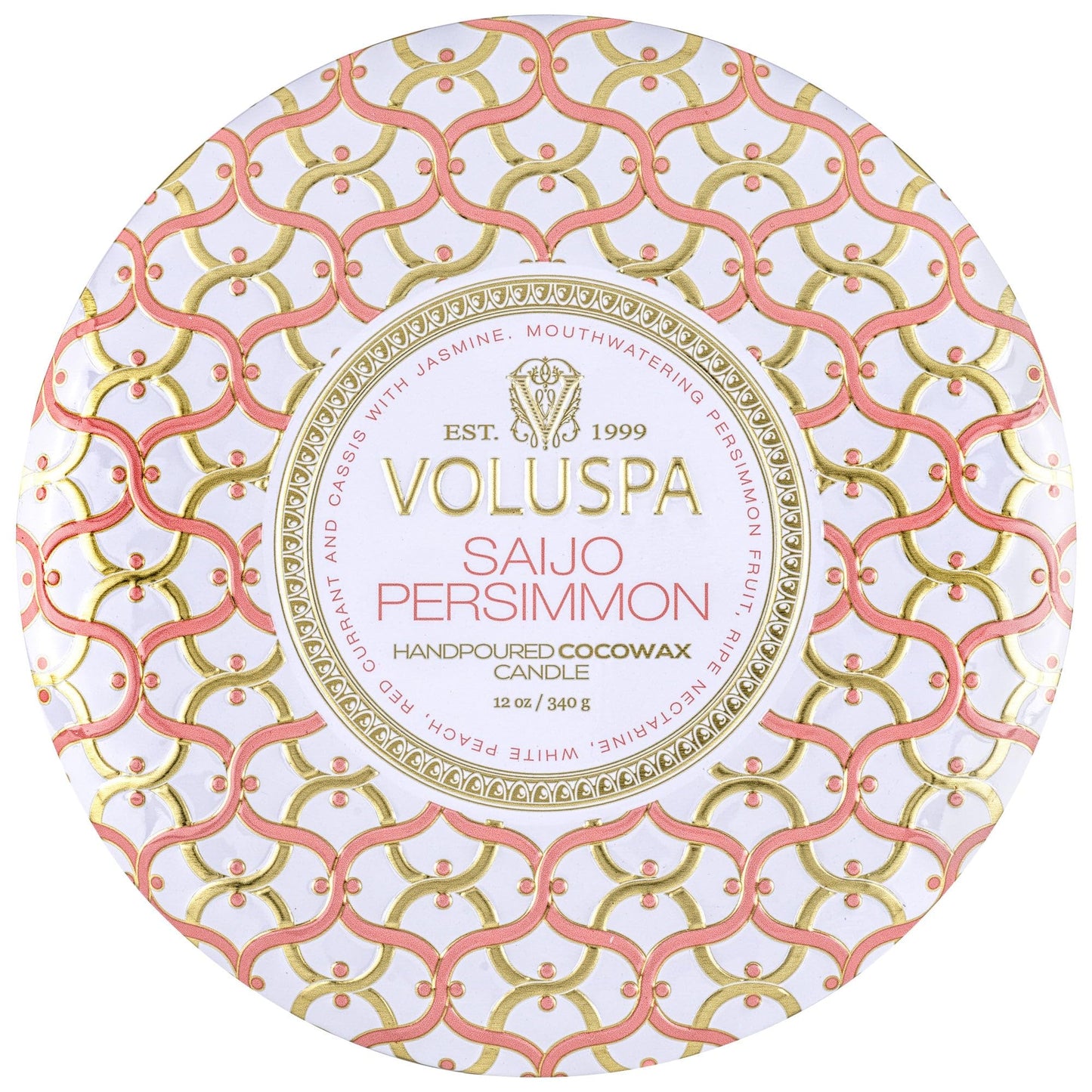 Voluspa Saijo Persimmon, 3 Wick Tin Candle, 12oz, 40 Hour Burn Time, Coconut Wax Candle for The Home, Poured in The USA