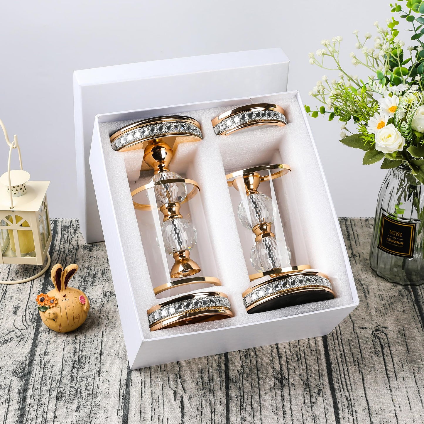 12.4" Tall Hurricane Candle Holder, Pillar Candle Holders with Glass Sleeve with Gift Box, Crystal Candle Stands for Home Warming, Weddiing, Dining Room Decor, Table Centerpiece (2, Gold, M)