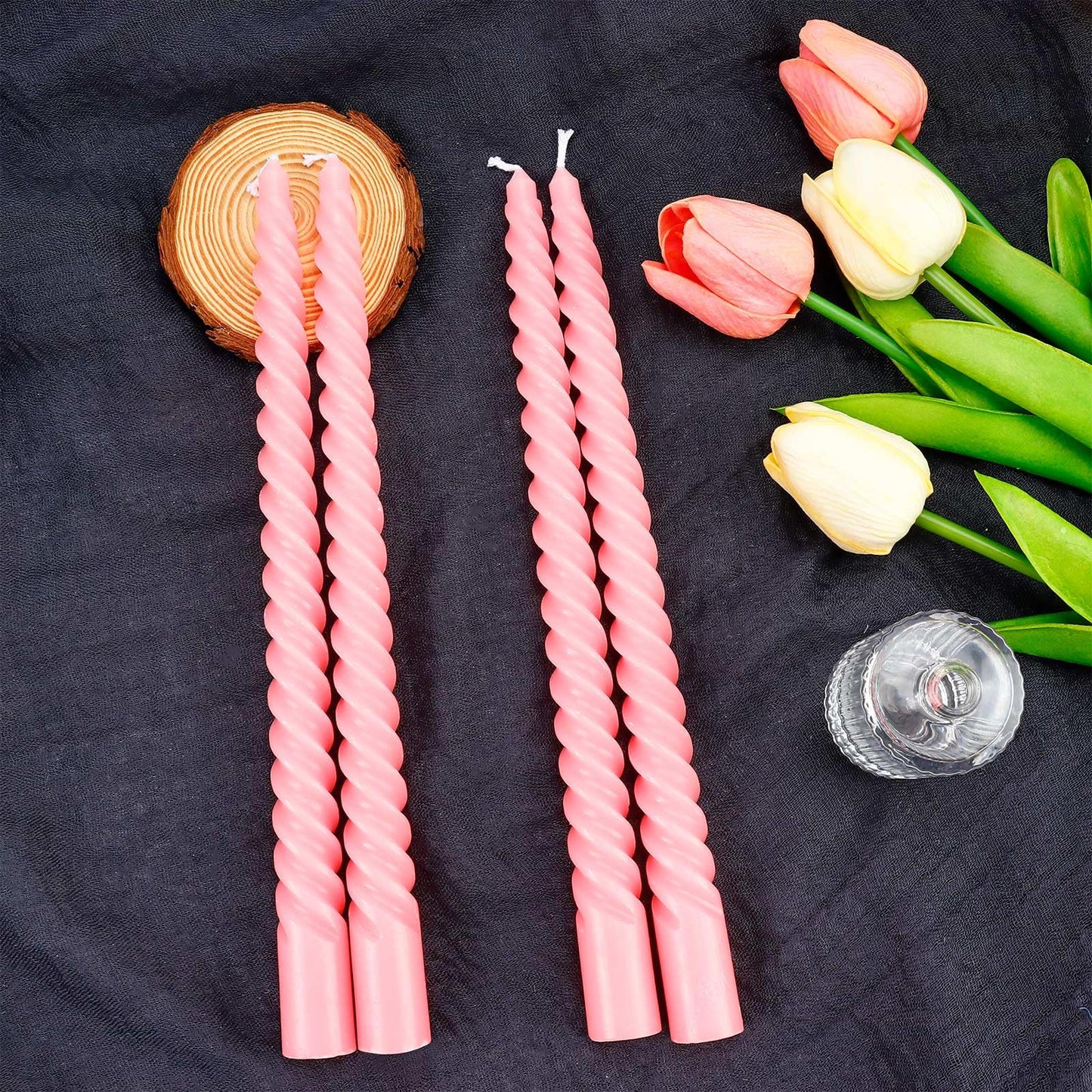 6 Pcs Pink Spiral Taper Candles, 10 Inch Unscented Dripless Twisted Candlesticks, Decoration for Dinner Party Wedding Holiday Celebration Supplies