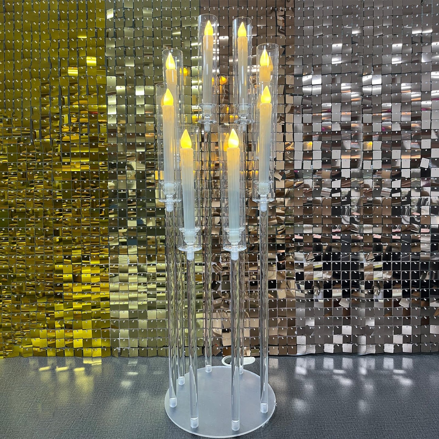 8 Arms Acrylic Candelabra Centerpieces for Wedding Table Decorations,38.5'' Tall Clear Candlesticks Holder with Acrylic Shade for Valentine's Day Dinner Party Fireplace Gift,Fits LED Candles