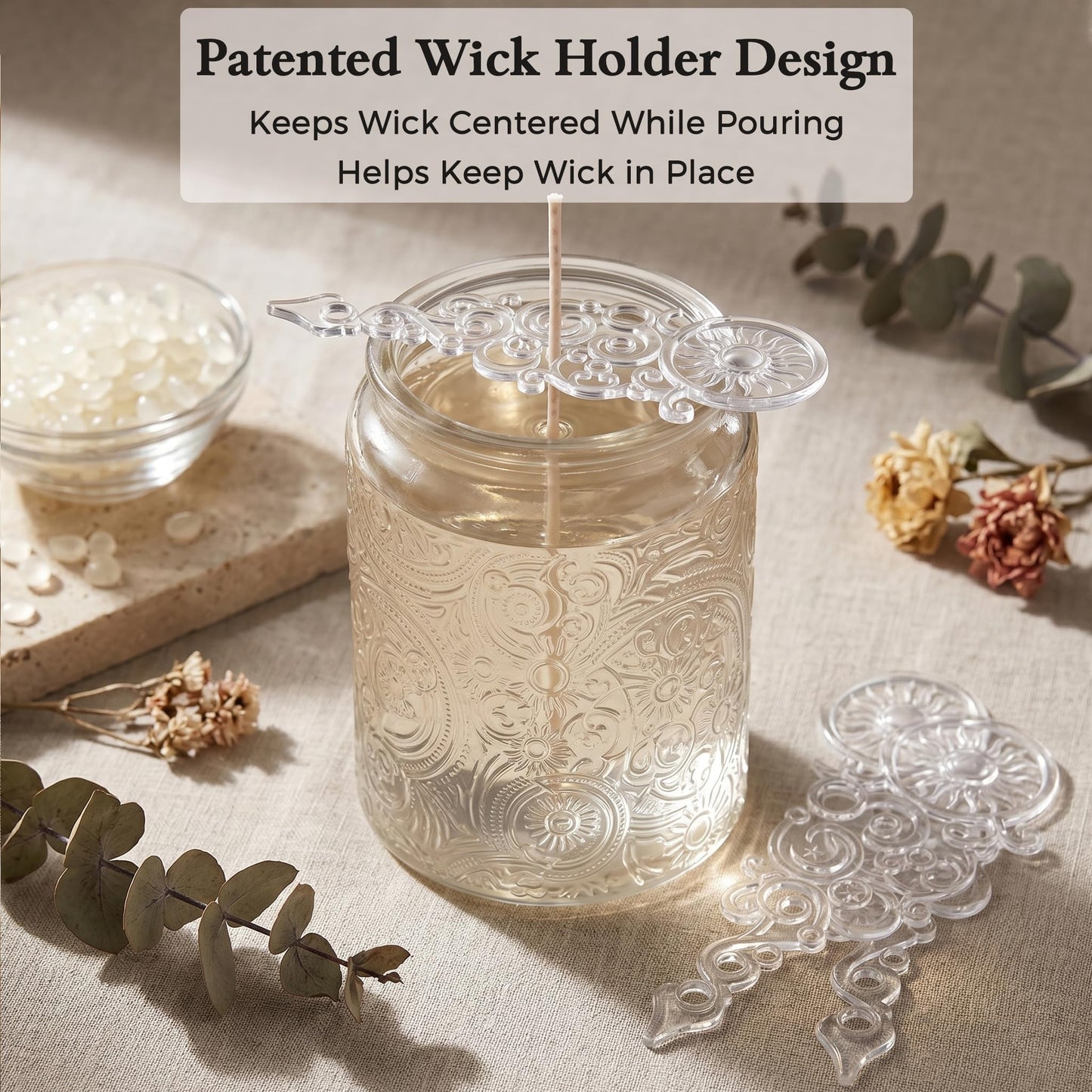 9-Pack 8oz Embossed Glass Candle Container with Bamboo Lids and Labels, Clear Candle Jars for Making Candles, Sun Moon Star Design