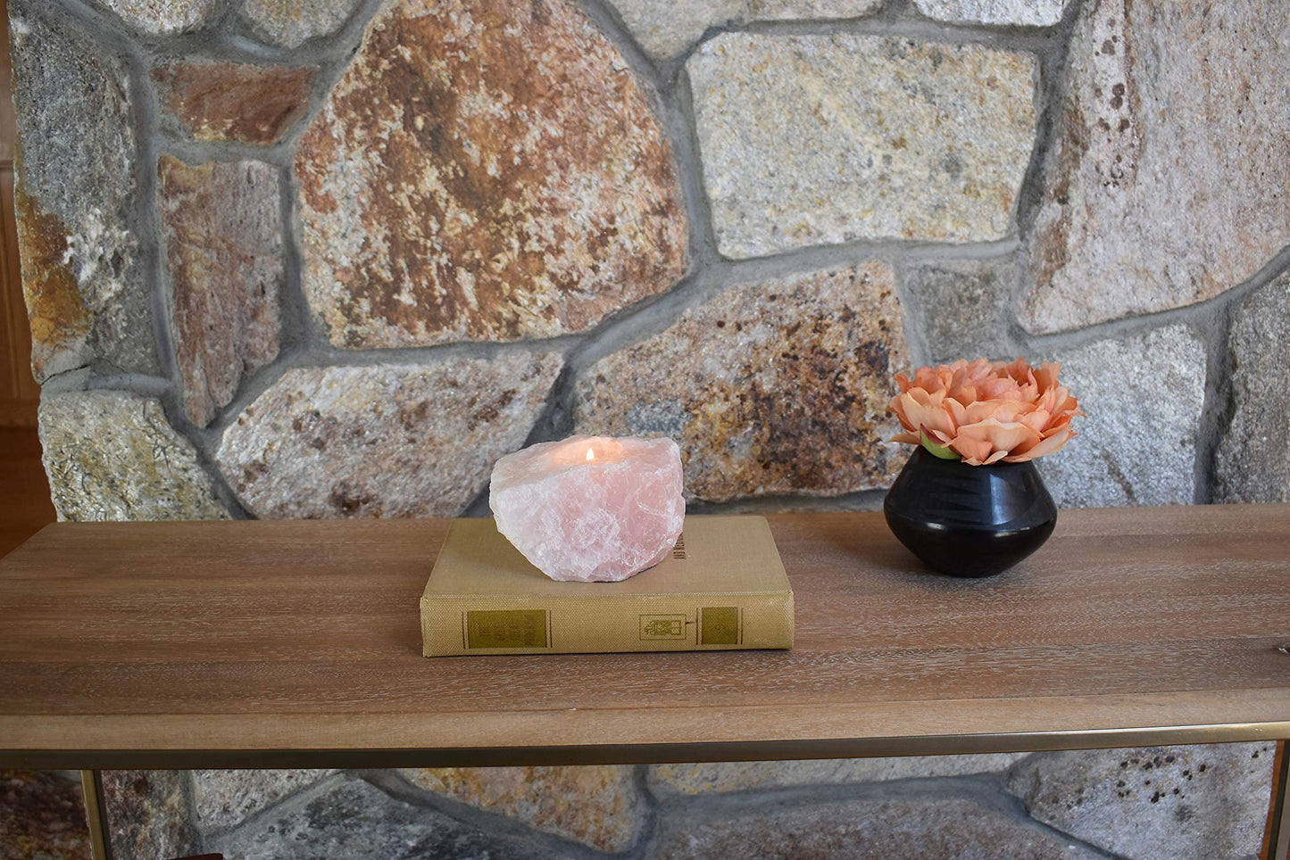 Nature’s Decorations Tealight Candle Holder - Real Rose Quartz Natural Stone Crystal Perfect for Home & Kitchen Geode Decor, and Centerpieces, Ideal as Candlestick Holder, 3 x 3 x 1.5 Inches