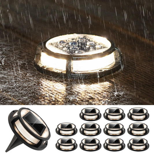 LUTEC Solar Driveway Lights, IP67 Waterproof, 12 LEDs, 12 Pack, Black, Model DK-250313