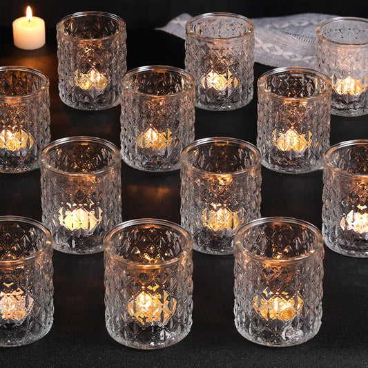 MATAHUM 12 Pcs Large Votive Candle Holders 2.8 * 3.2 inch Clear Tea Light Candle Holders Glass Candle Holder for Bridal Shower, Wedding, Table Centerpiece, Party, Home Decor