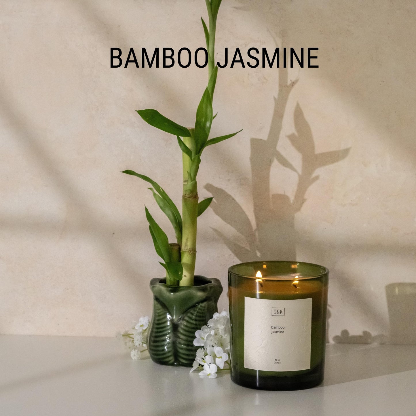 Craft & Kin 12oz Bamboo Jasmine Candle for Home | Premium Green Scented Candles for Men | Winter Candles Made with Natural Soy | Holiday Candle Gifts for Men and Women | Nature Collection