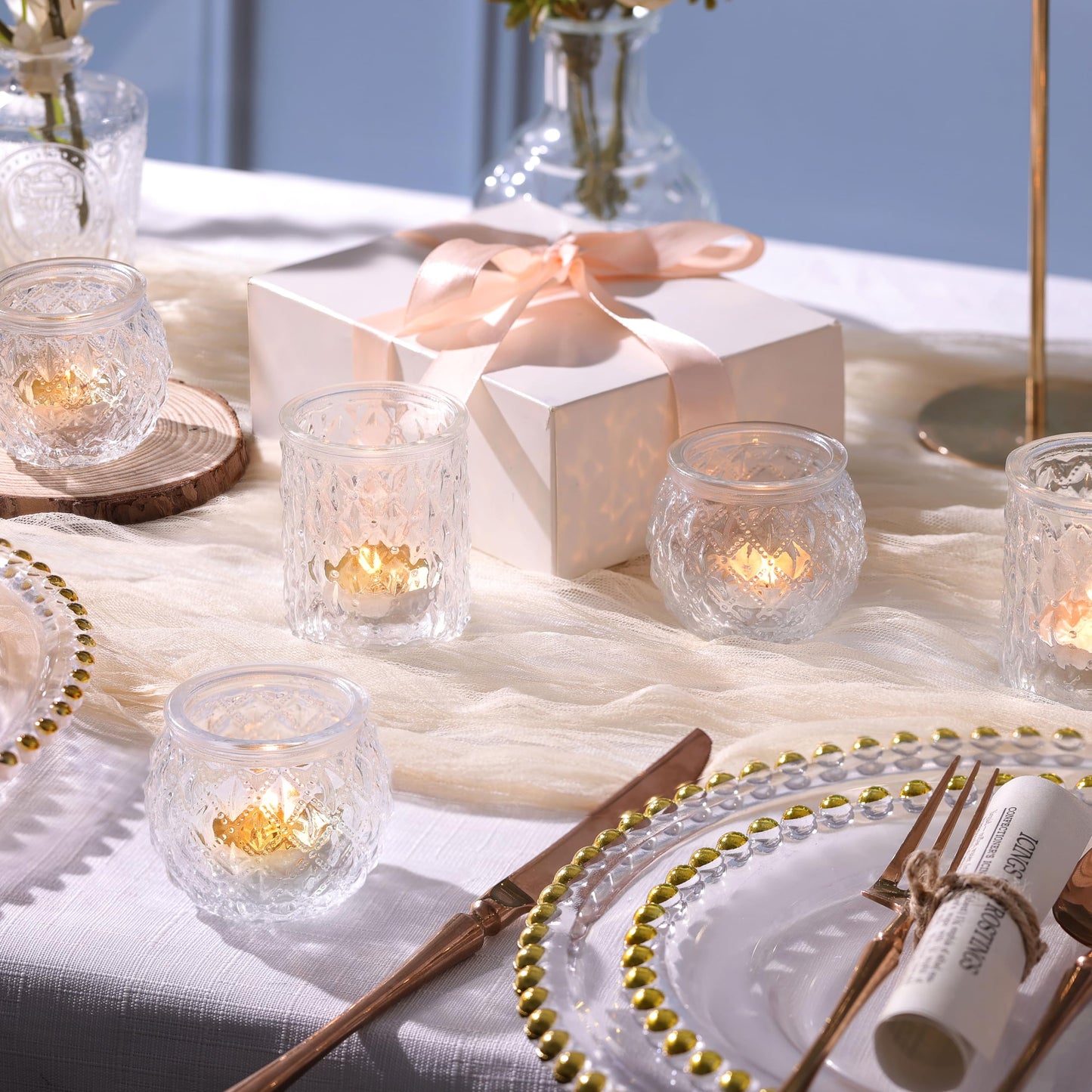 NITIME 12Pcs Assorted Votive Candle Holders for Wedding Centerpiece, Clear Tea Light Candle Holders, Glass Candle Holder for Table Centerpiece, Home and Party Decorations