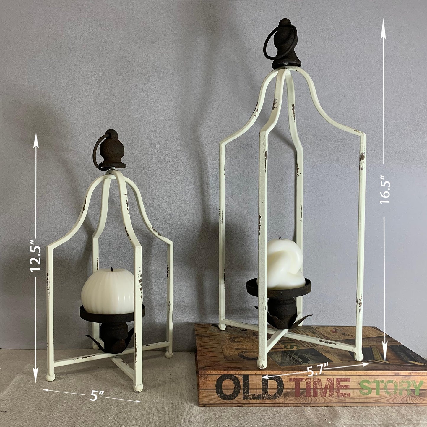 12.5" & 16.5" Timeless Cozy Decorative Lanterns Set of 2, Handcrafted Metal Iron Candle Holders, Farmhouse Elegance Fireplace Mantel Table Festive Gatherings Decor