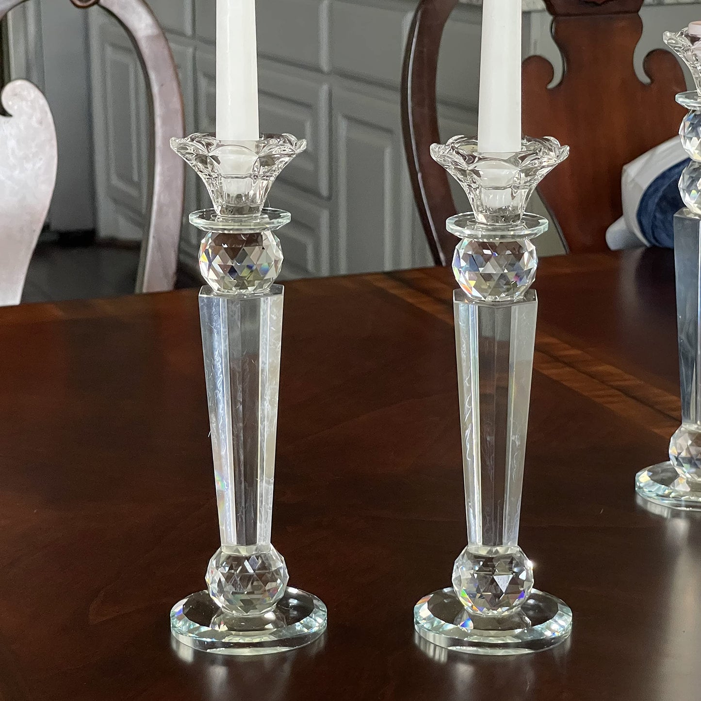 Allgala Set of 2 Crystal Glass Made Reverse Tapered Pillar and Hand Crafted Ball Candlesticks-10-HD89152