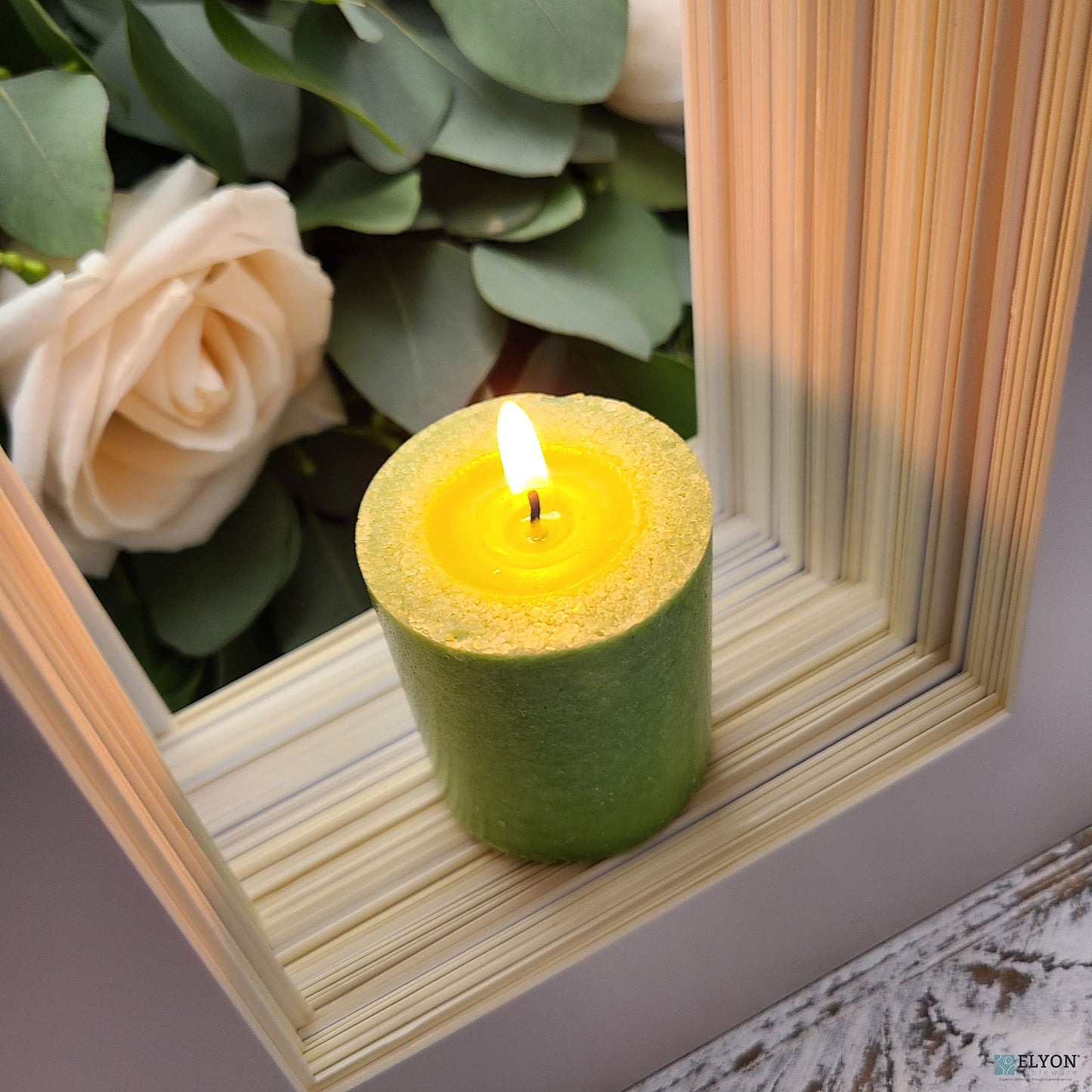 18 Green Colored Unscented Wax Votive Candles in Glass Holder, 24 Hours Burn Time