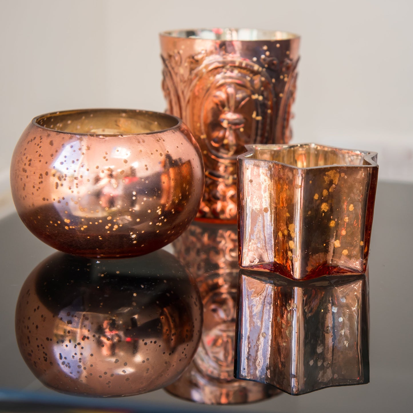 Insideretail 700455-24COP Mercury Glass Tea Light Holders (Set of 24), 9.5cm, Distressed Copper