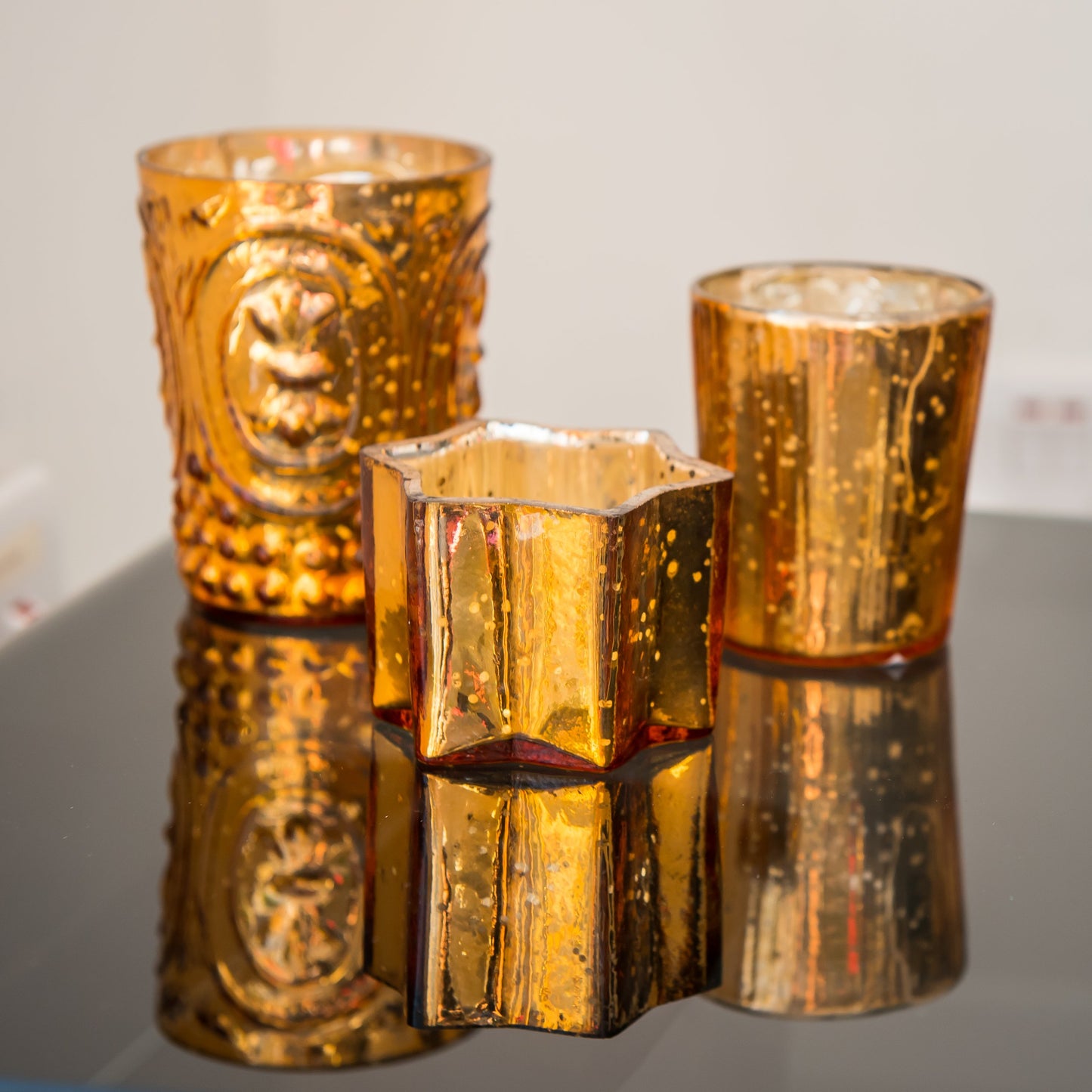 Insideretail Mercury Glass Tea Light Holders, Vertical-with Distressed Orange Foil, 7cm, Set of 48, 48 Count
