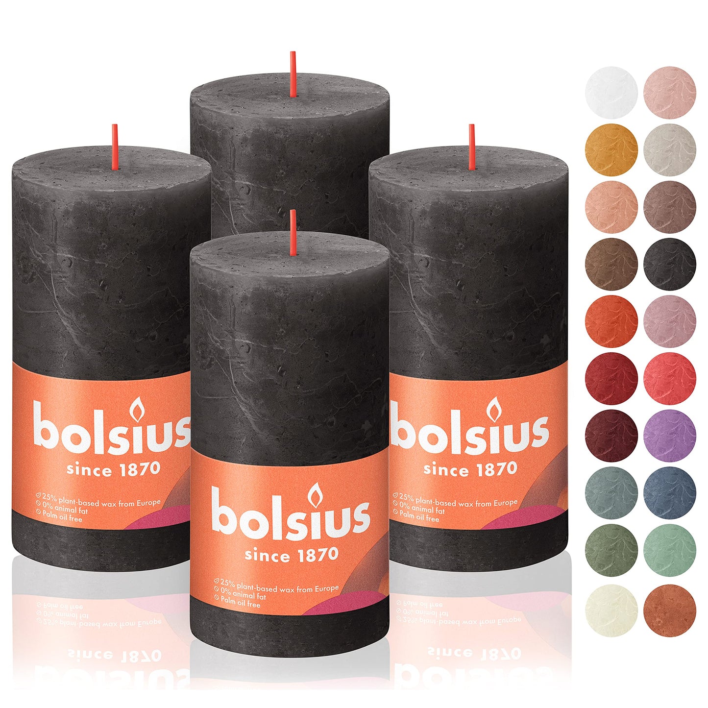 BOLSIUS 4 Pack Black (Stormy Gray) Rustic Pillar Candles - 2.75 X 5 Inches - Premium European Quality - Includes Natural Plant-Based Wax - Unscented Dripless Smokeless 60 Hour Party Decor Candles