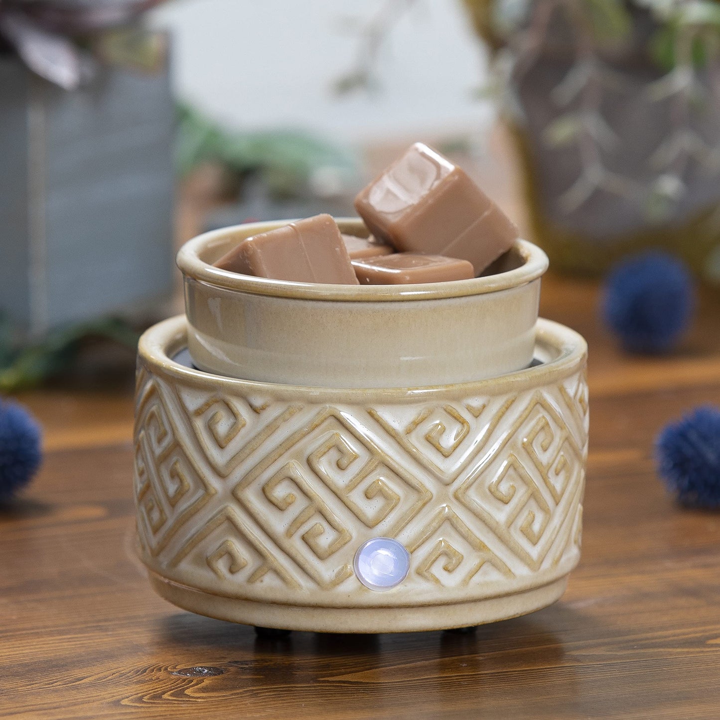 Ceramic Candle Warmer Electric with Safety Timer | 2-in-1 Automatic Plug in Fragrance Warmer for Scented Wax Melts and Jar Candles | Decorative Air Freshener with Removable Dish, Sandstone Meander