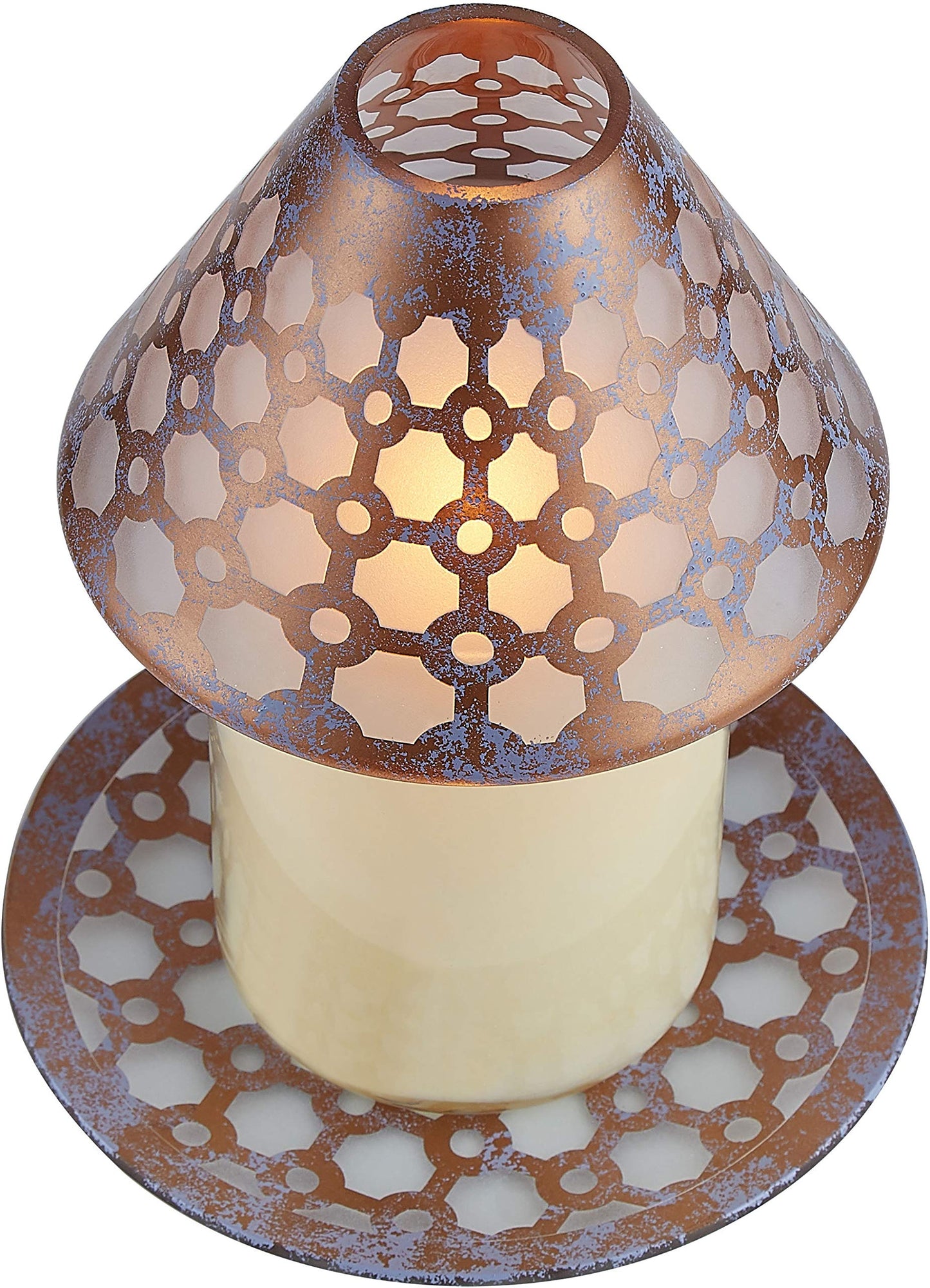 Pavilion - Bronze And Purple Sponge Patterned Frosted Glass Rounded Jar Candle Tray, 7.25 Inch