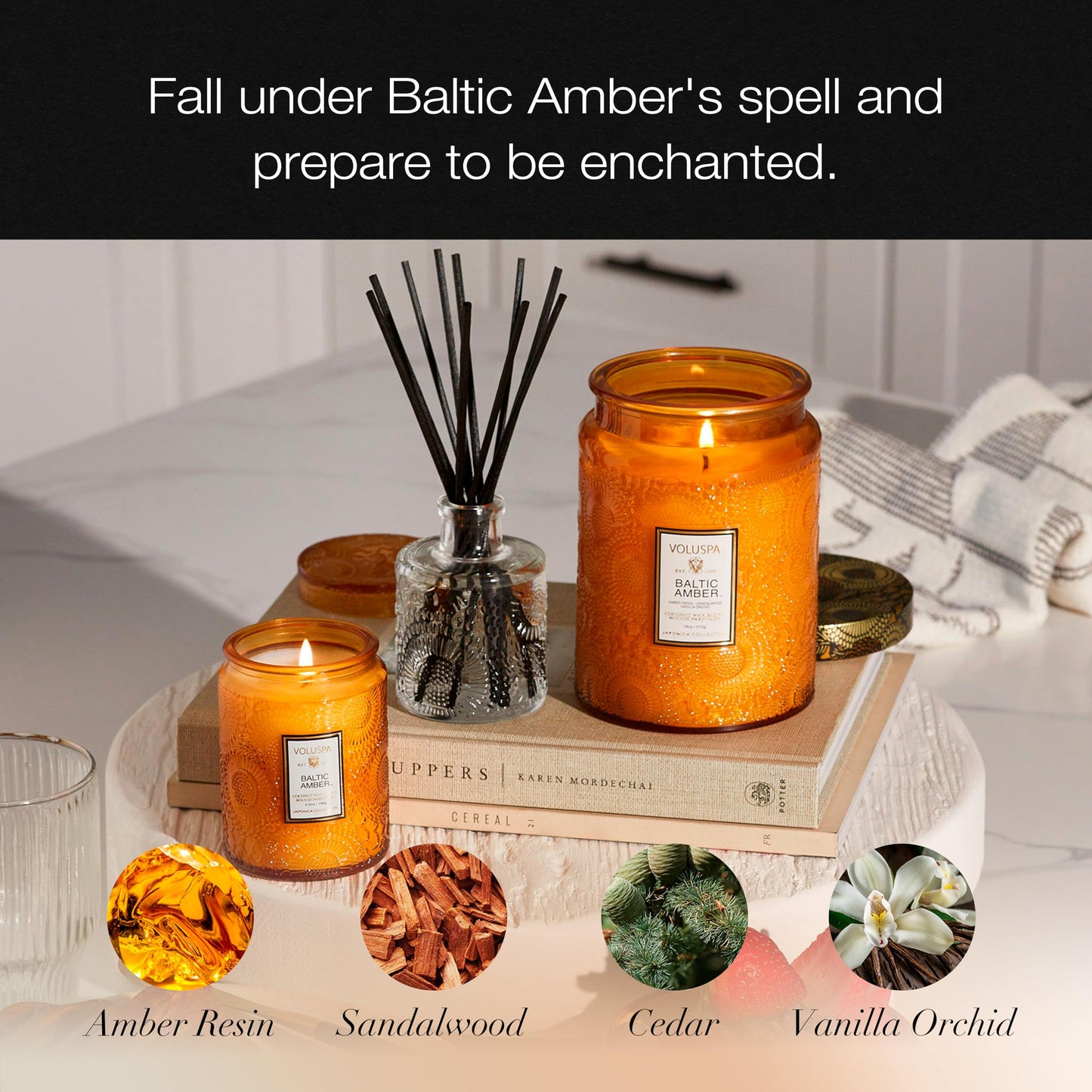 Voluspa Baltic Amber Candle, 18 oz, Coconut Wax Blend, Scented Candles for Home, 100 Hour Burn Time, Candle Jar