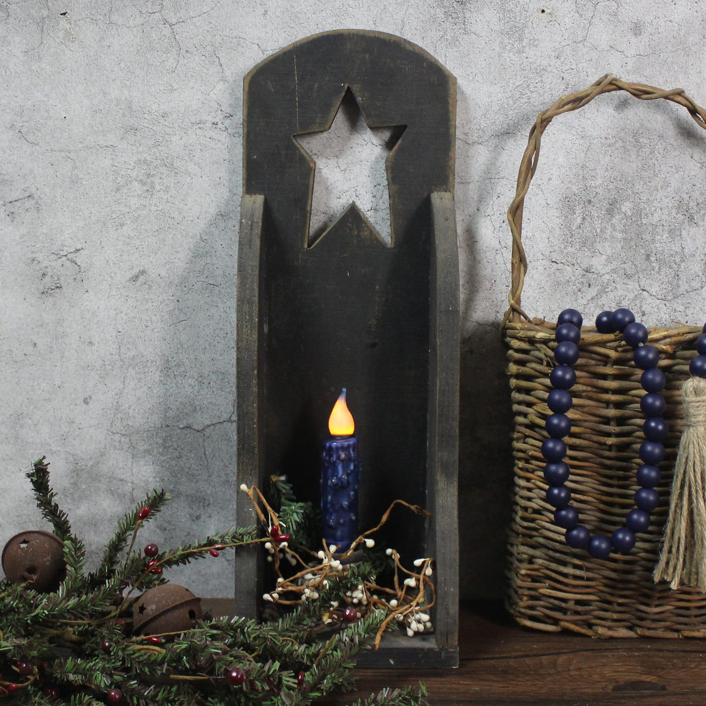 CVHOMEDECO. Real Wax Hand Dipped Battery Operated LED Timer Taper Candles Rustic Primitive Flameless Lights Decor, 4-3/4 Inch, Navy Blue, 3 PCS in a Package