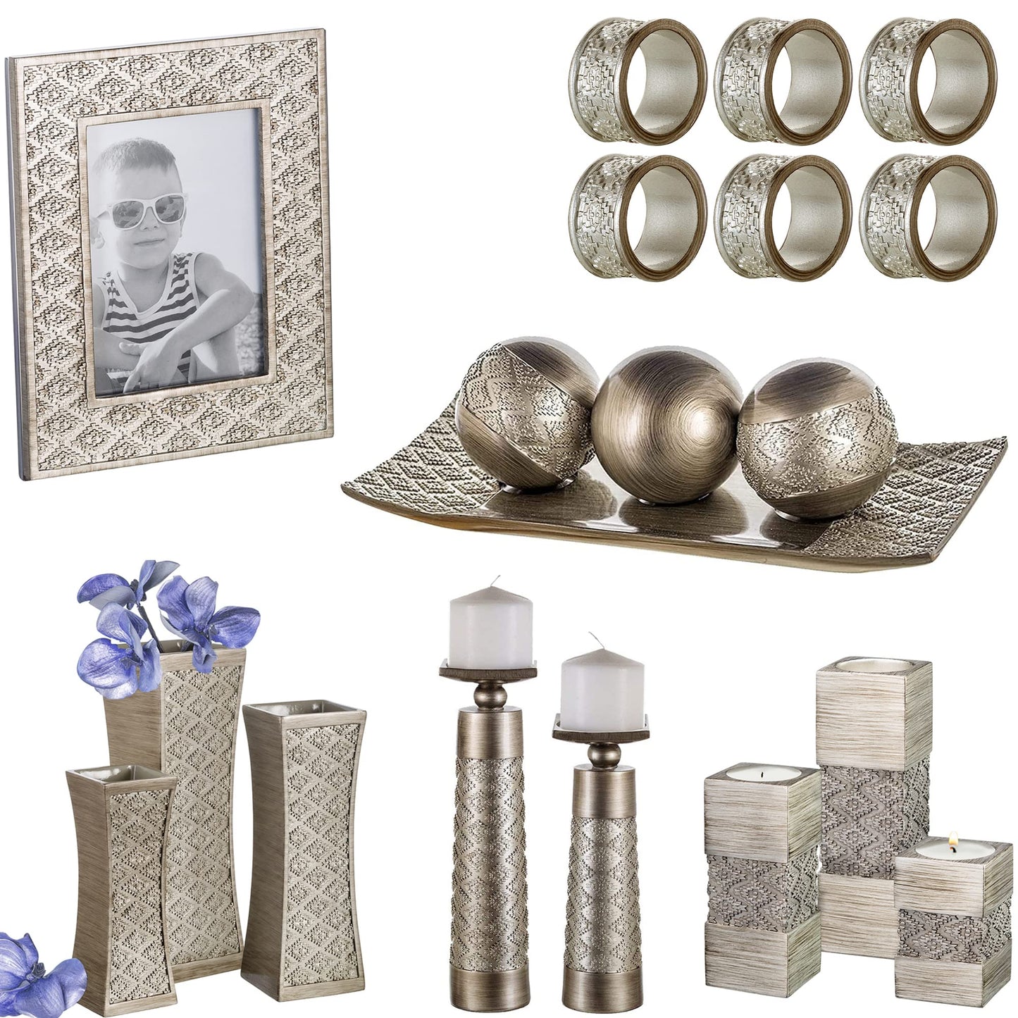 Creative Scents Dublin Silver Decorative Candle Holder Set of 2 - Home Decor Pillar Candle Stand, Coffee Table Mantle Decor centerpieces for Fireplace, Living or Dining Room Table, Gift Boxed