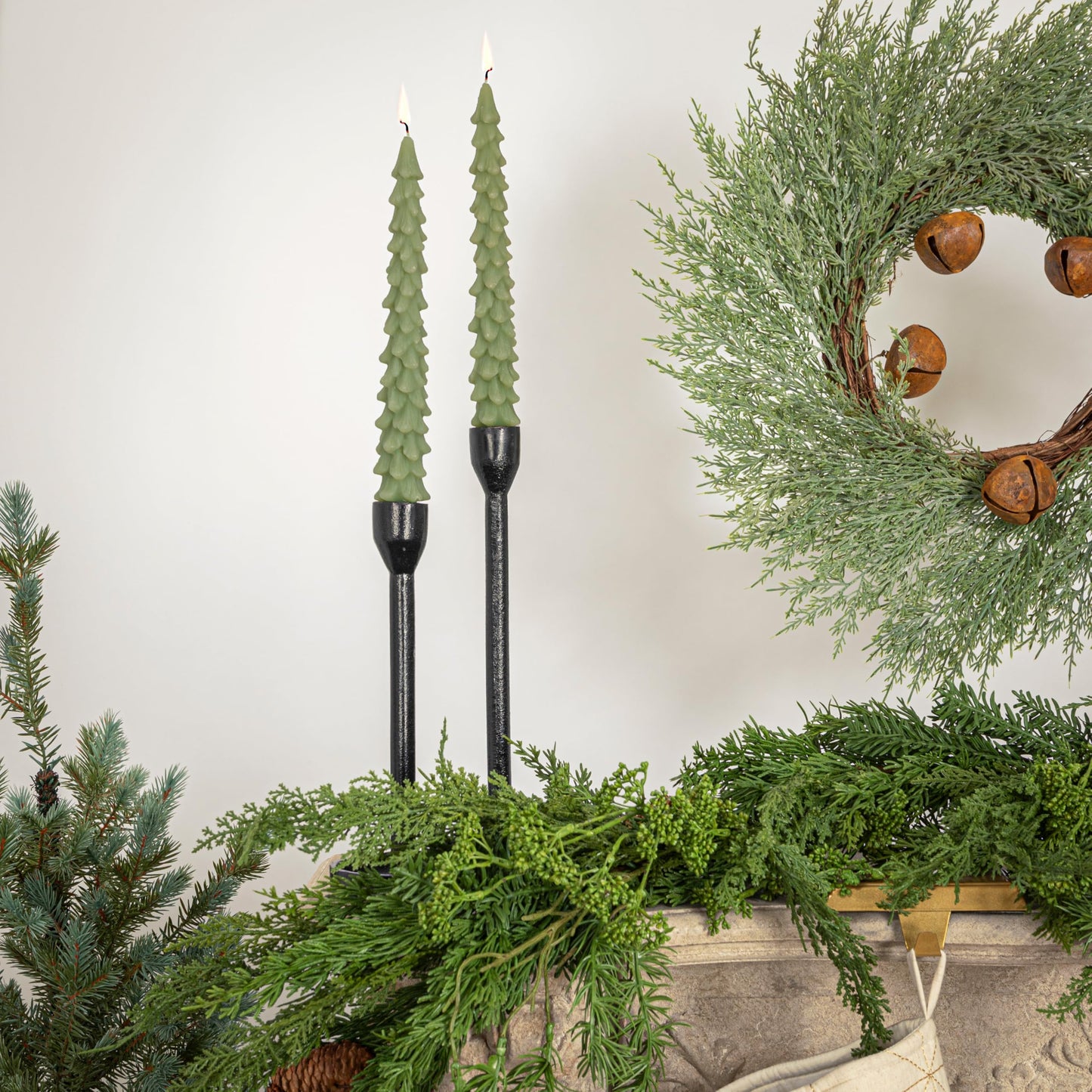 Creative Co-Op Unscented Tree Shaped Taper Candles, Green, Set of 2