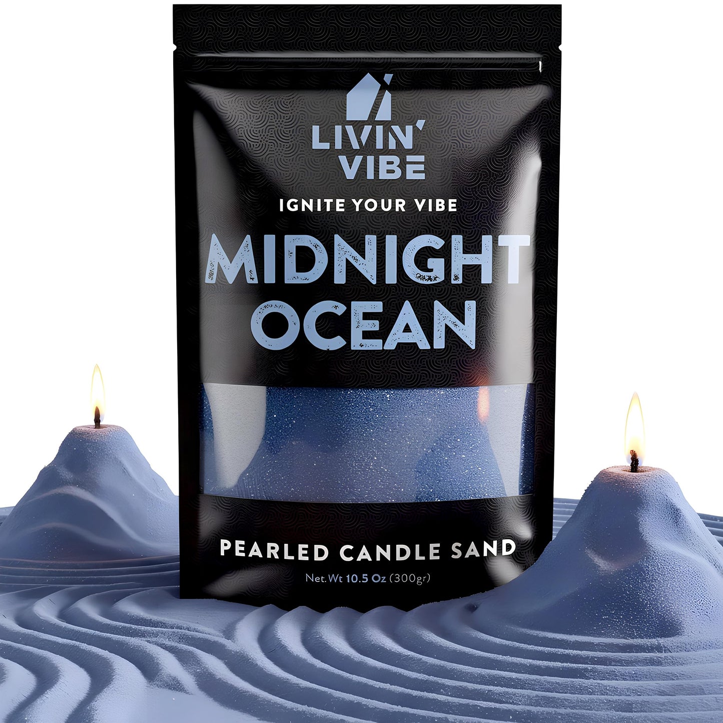 LIVINVIBE Pearled Candle Sand 10.5 oz (300g) – Midnight Ocean Scented Candle, Dark Blue Color, Relaxing Aromatherapy, Home Decor, Stress Relief, Long-Lasting Burn