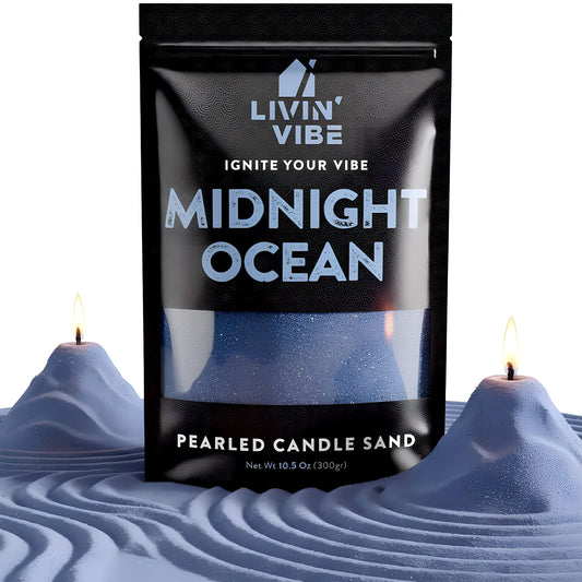 LIVINVIBE Pearled Candle Sand 10.5 oz (300g) – Midnight Ocean Scented Candle, Dark Blue Color, Relaxing Aromatherapy, Home Decor, Stress Relief, Long-Lasting Burn