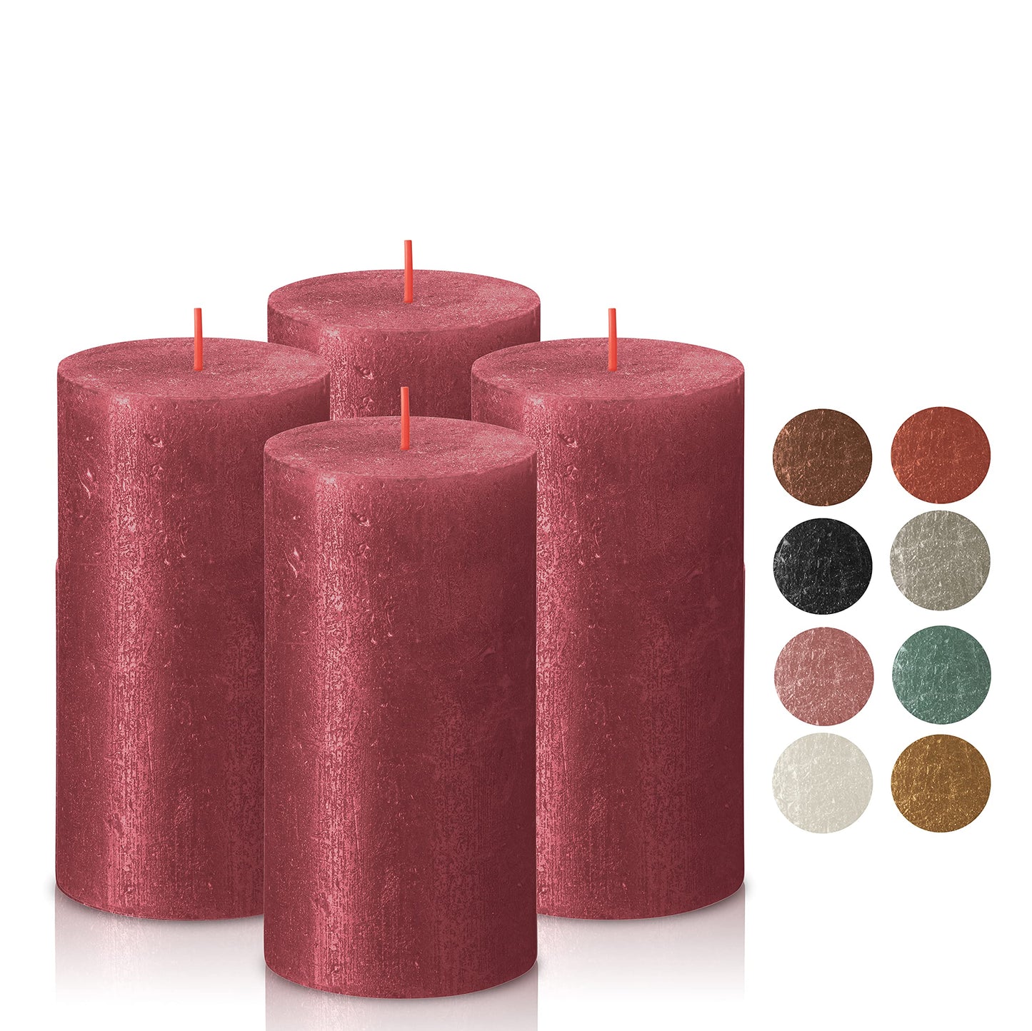 BOLSIUS Red Shimmer Metallic Pillar Candles 4 Pack - 2.75 X 5 Inches - Premium European Quality - Includes Natural Plant-Based Wax - Unscented Dripless Smokeless 60 Hour Party and Wedding Candles