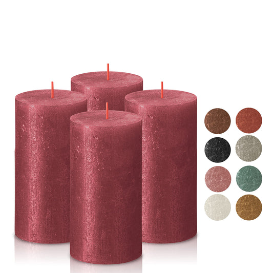 BOLSIUS Red Shimmer Metallic Pillar Candles 4 Pack - 2.75 X 5 Inches - Premium European Quality - Includes Natural Plant-Based Wax - Unscented Dripless Smokeless 60 Hour Party and Wedding Candles