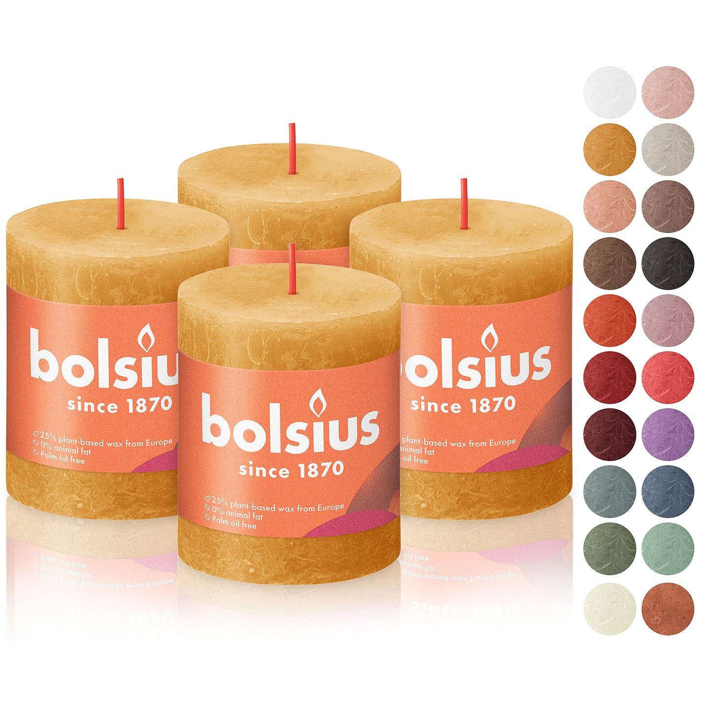 BOLSIUS 4 Pack Yellow Rustic Pillar Candles - 2.75 X 3.25 Inches - Premium European Quality - Includes Natural Plant-Based Wax - Unscented Dripless Smokeless 35 Hour Party and Wedding Candles