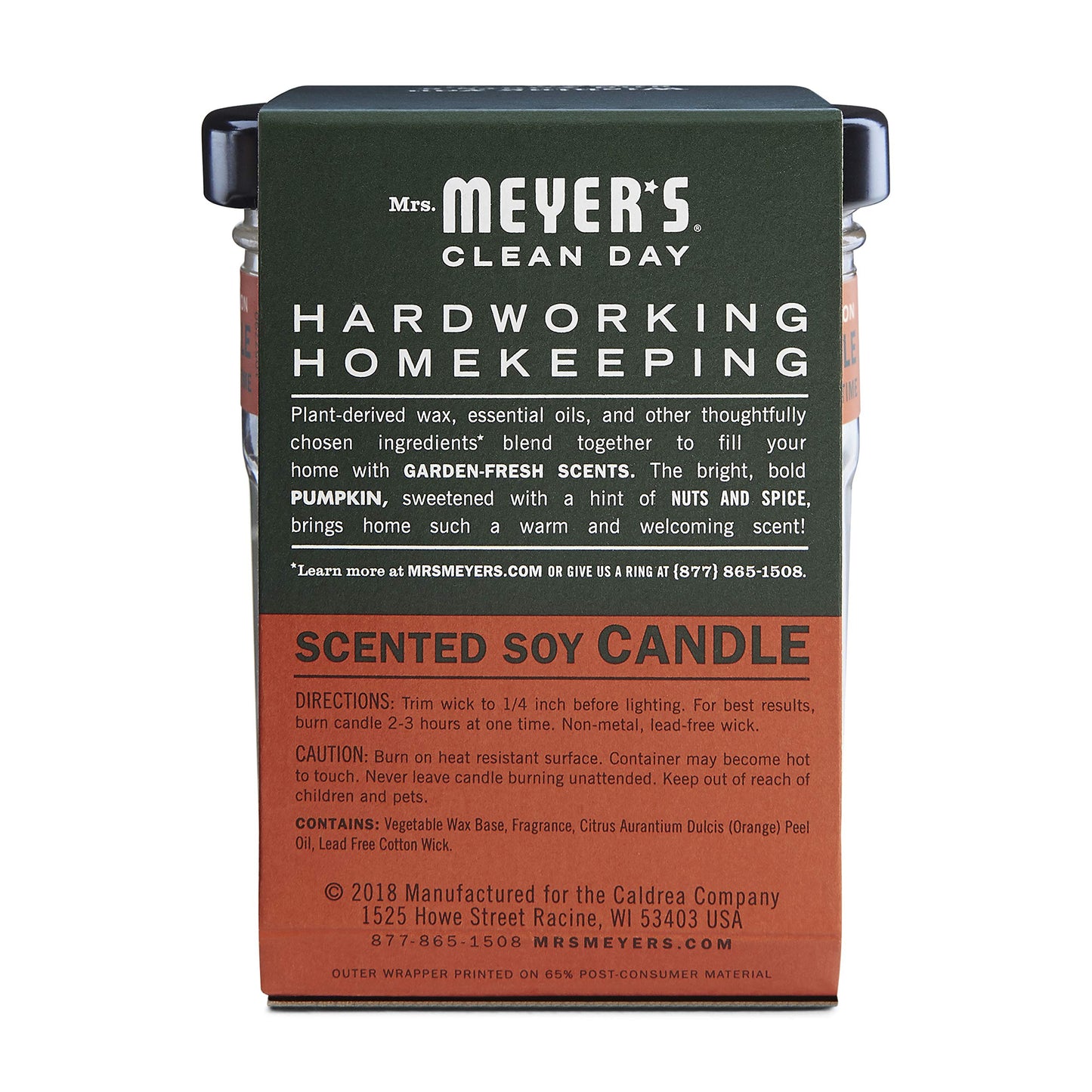 MRS. MEYER'S CLEAN DAY Soy Aromatherapy Candle, 25 Hour Burn Time, Made with Soy Wax and Essential Oils, Pumpkin, 4.9 oz