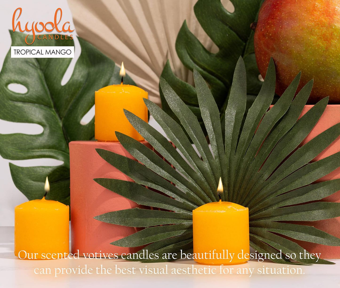 HYOOLA Scented Votive Candles - Tropical Mango Votive Candles -12 Hour Burn Time - 9 Pack - European Made
