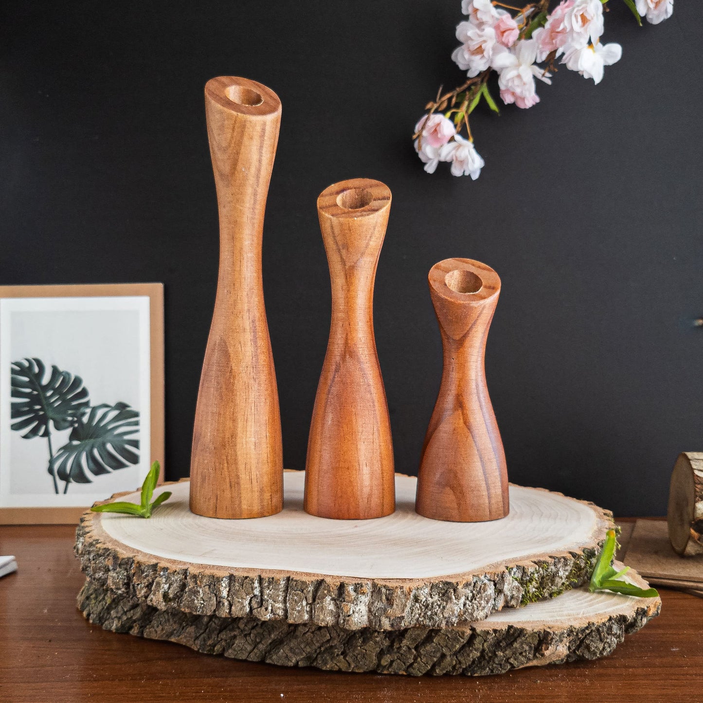 OLEEK wooden taper candle holders - wood taper candle holders for Table Centerpiece - wood candlestick holders (9", 8", 6") - wooden candlestick holder for 7/8" candle stick candlesticks holders woods