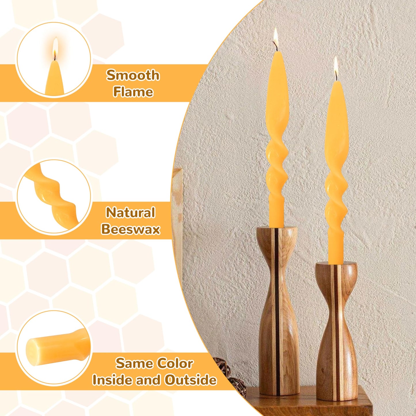 Beeswax Taper Candles Spiral Candle XINAOBAOLUO 10inches Bees Wax Candles Prayer Candles Non Toxic Candle Sticks Handmade Natural Honey Twisted Candlesticks Set for Table Home Decor Meditation 2pcs